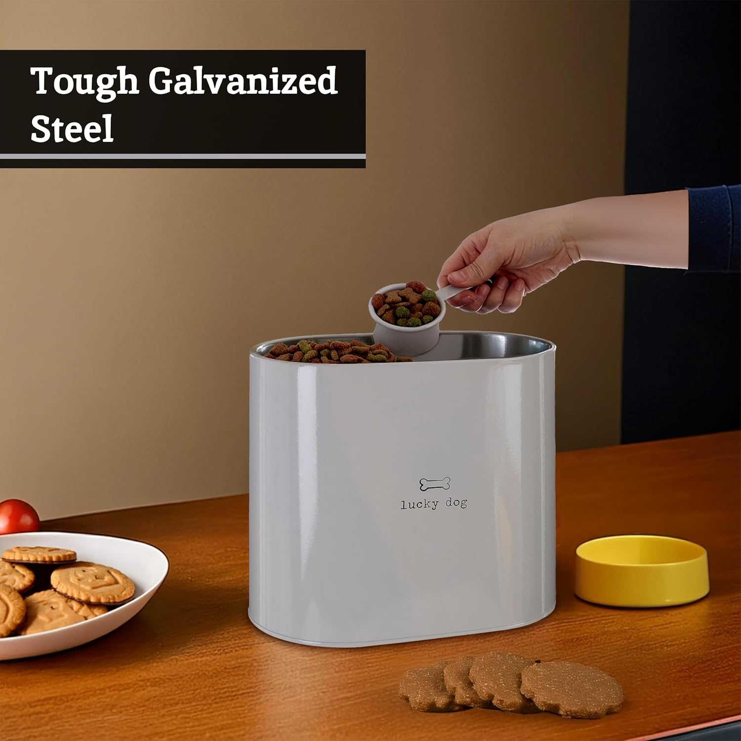 Premier Housewares Adore Pets Lucky Dog Food Storage Bin with Spoon, 6.5 L - Natural