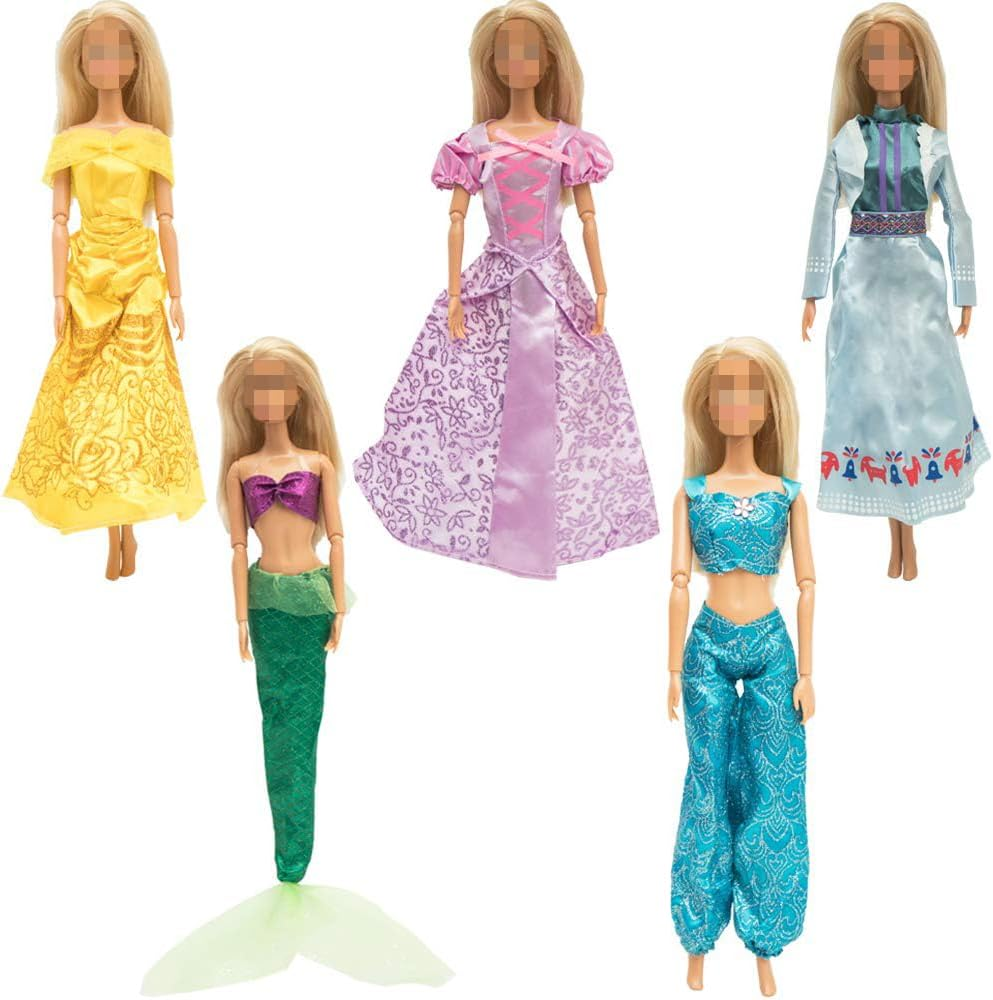 ONEST 30 Pieces Princess Clothes and Accessories for 11.5 Inch Girl Doll Include 10 Pieces Princess Dresses, 10 Pairs Shoes and 10 Pieces Necklaces - Litter Girls Gift image number 2