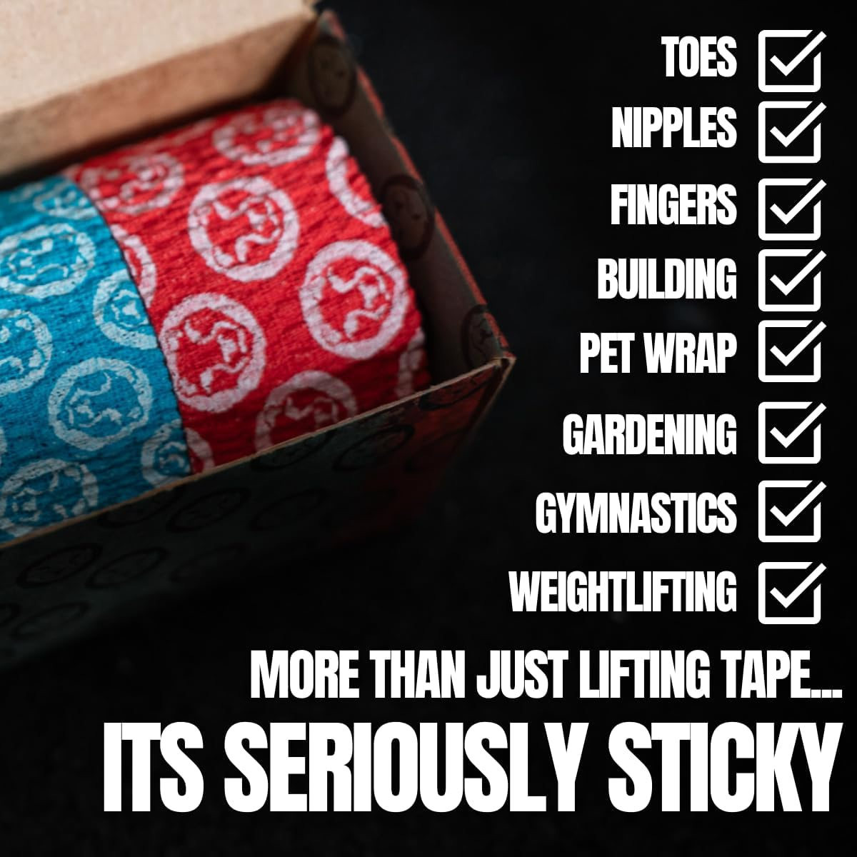Mammal Strength Thumb Tape 30Ft / 9-Metre per Roll (4 Pack) Super Sticky & Stretchy Weightlifting Tape for Cross Fit, Olympic Lifting, Flexible & Easily Tearable Hook Grip Tape