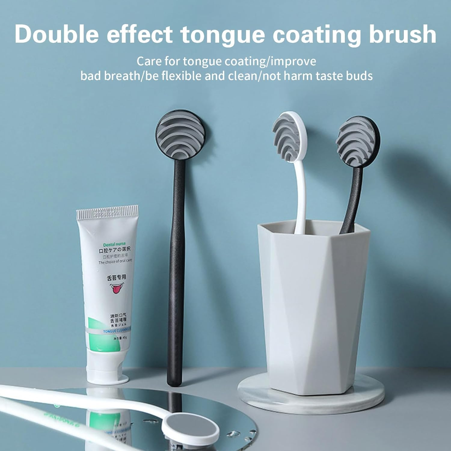 Tongue Scraper, Japanese-Style Adult Tongue Scraper Set, Featuring a 5-Layer Beveled Brush Head for Efficient Cleaning, and a TPR Soft Rubber Tongue Scraper to Keep Breath Fresh and Maintain Oral Hygiene(2 Pieces) image number 2