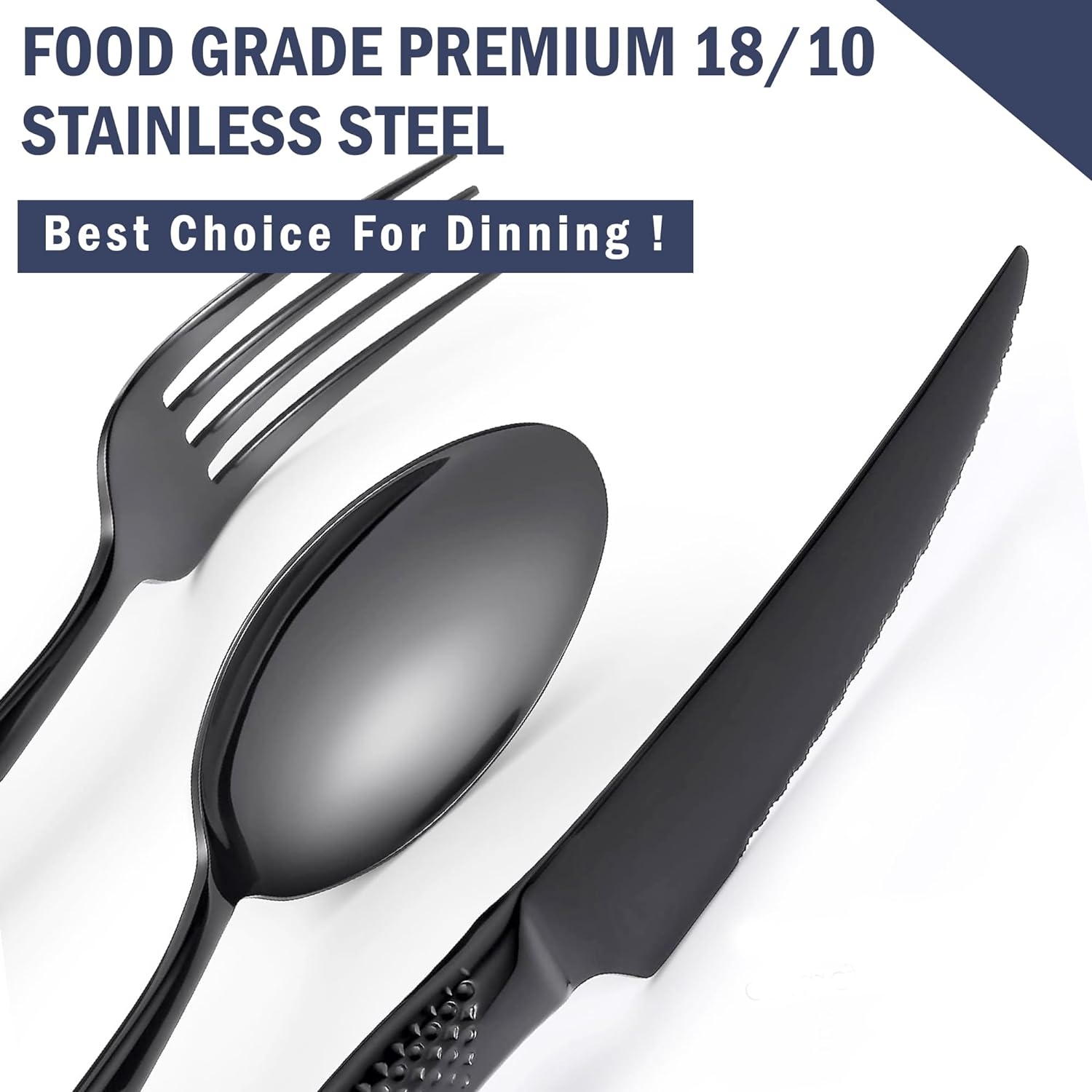 SHEUMNT 20 Piece Hammered Black Silverware Set, 18/10 Stainless Steel Flatware Set, Modern Golden Kitchen Utensil Set Service for 4, Tableware Set, Cutlery Set Including Fork Spoon and Knife - Black image number 5