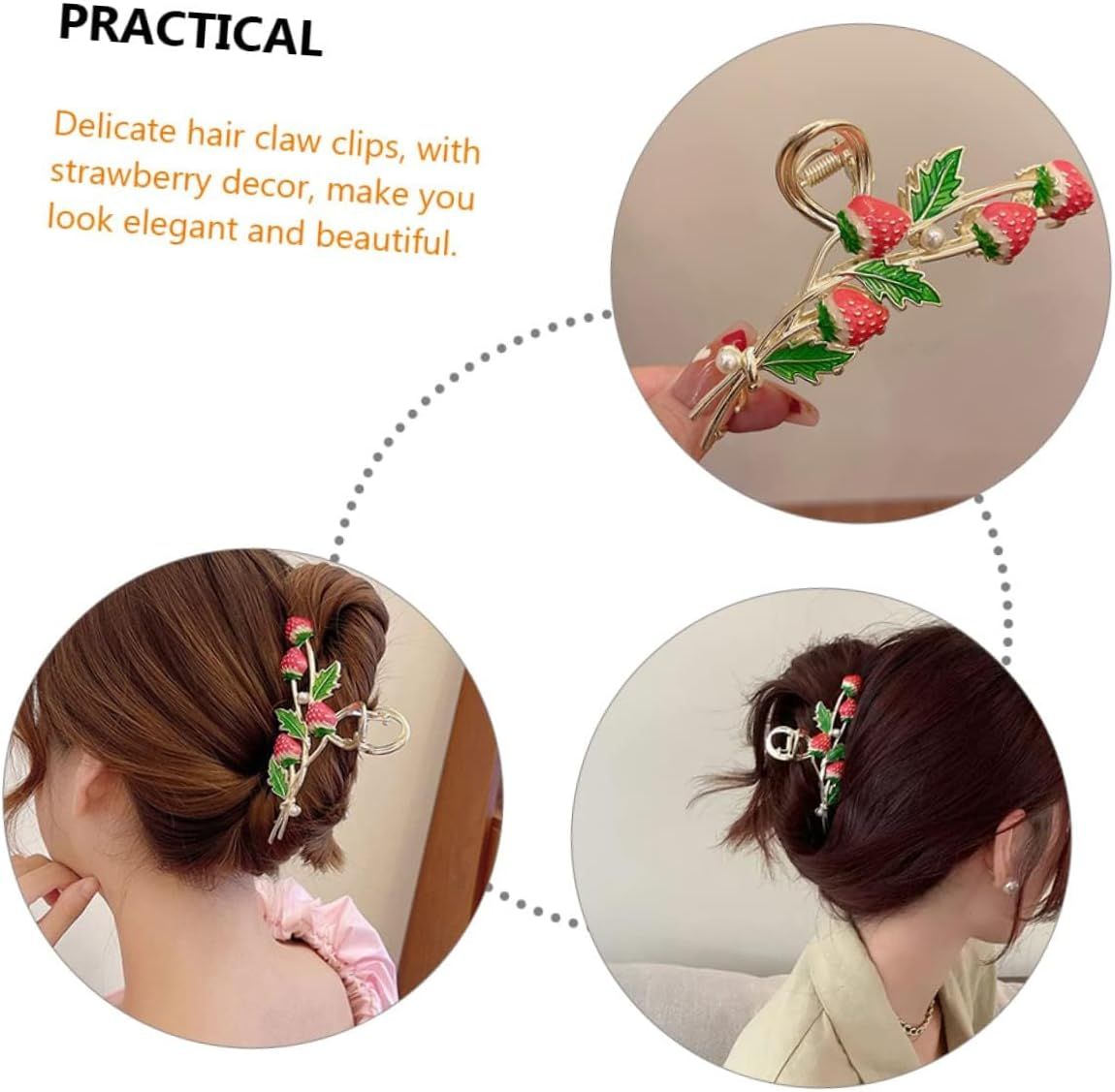 Strawberry Scratch, Hair Clip, Large Hair Clips for Large Hair Clip with Strawberries, Metal Hair Clip with Strawberries, Hair Accessories, Fruit Hair Clips image number 5