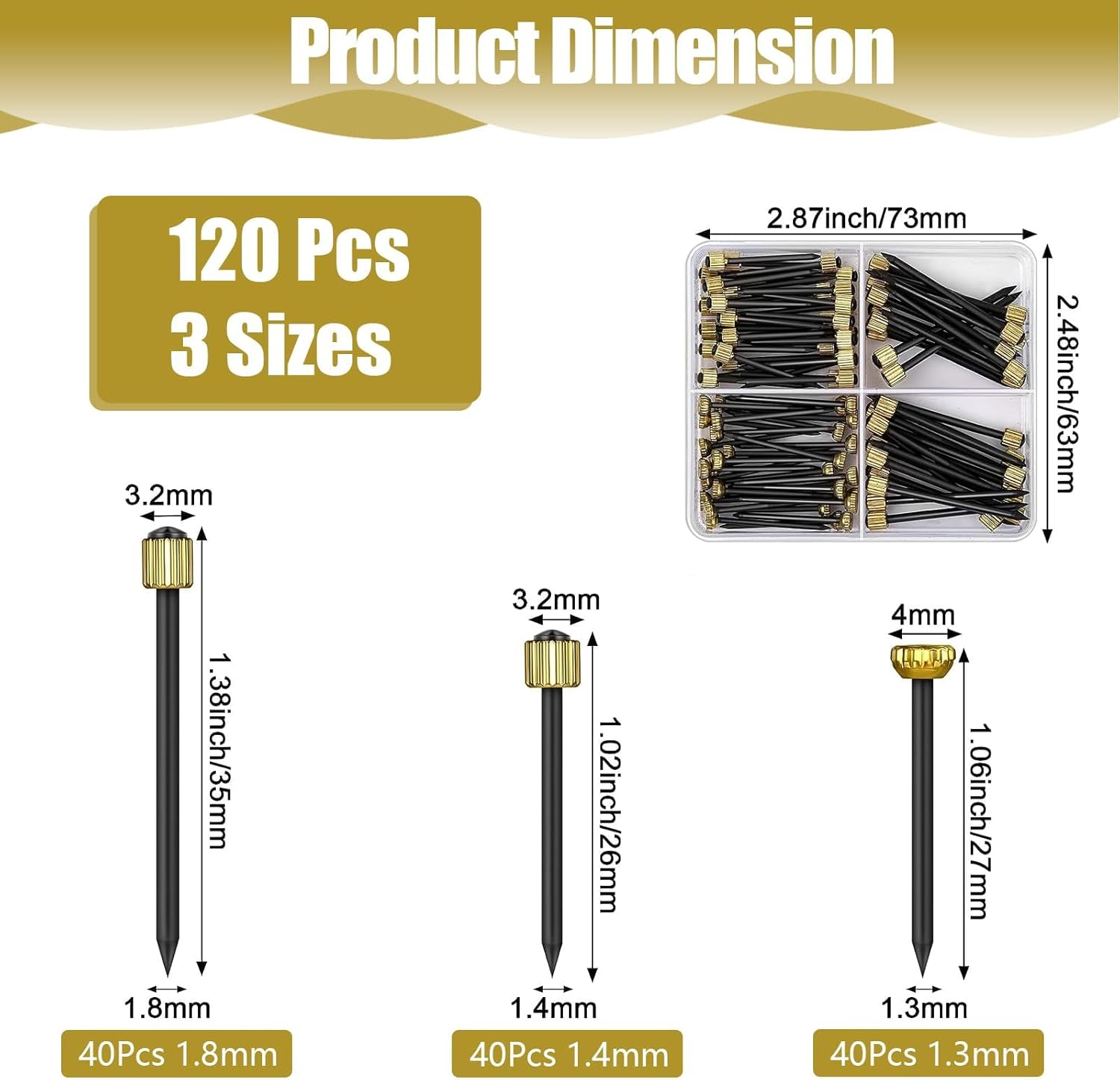 Picture Hanging Nails Kit, 120 Pcs Brass Head Picture Hanging Nails, Wall Decorative Nails for Photo Picture Frame Hanging image number 2