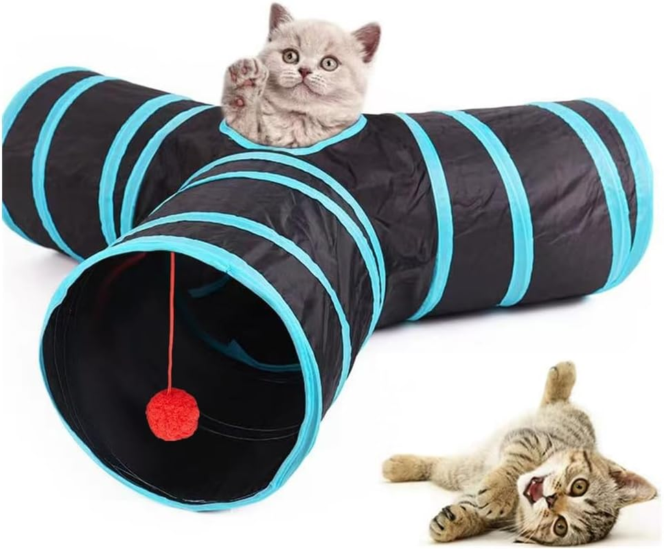 Cat Tunnel, Collapsible Tube with 1 Play Ball Toys, 3 Ways Tunnels for Indoor Cats, Puppy, Kitty, Kitten, Rabbit，Ensures Endless Entertainment for Your Furry Friends