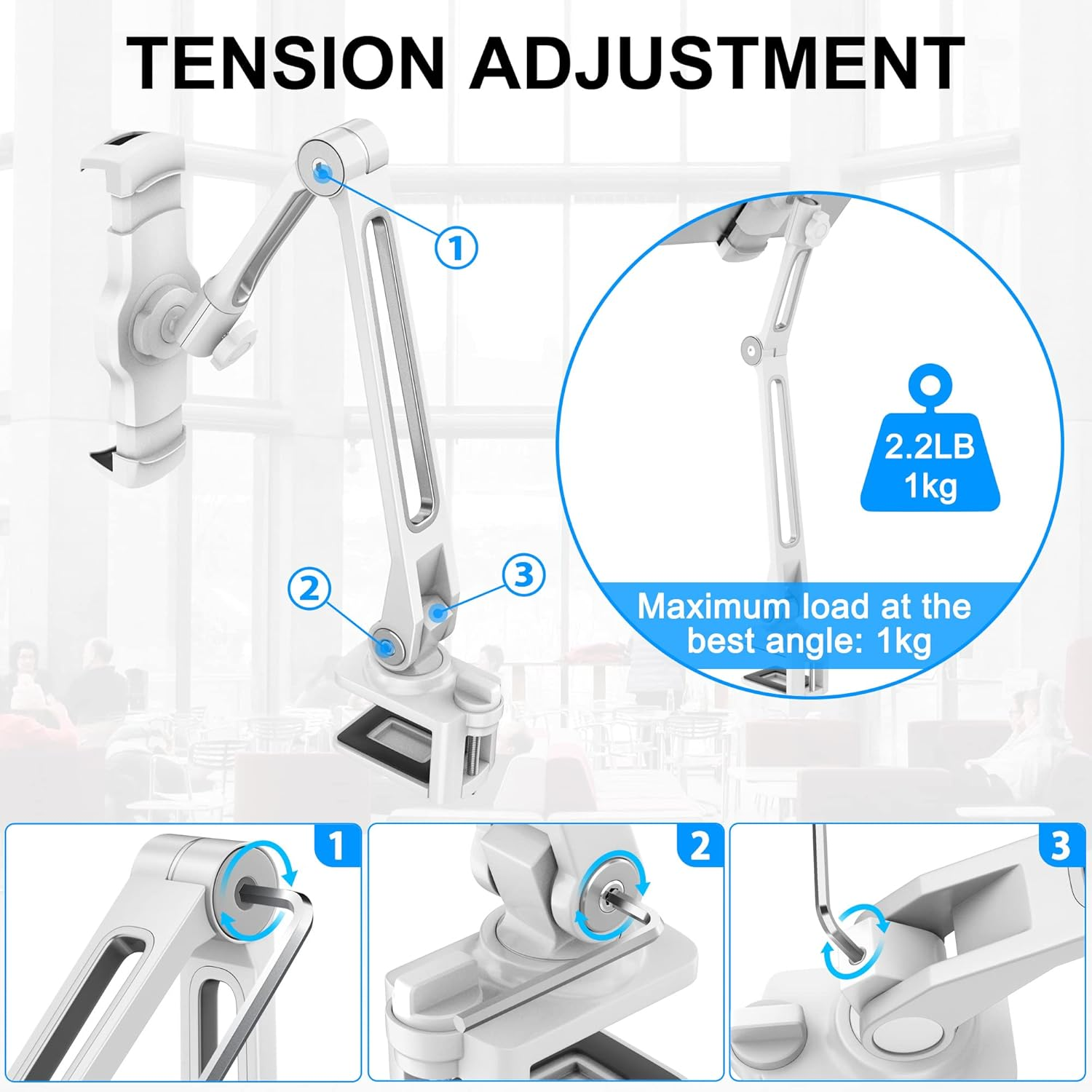 Abovetek Sturdy Ipad Holder, Aluminum Long Arm Ipad Tablet Mount, 360&deg; Swivel Tablet Stand & Phone Holder with Bracket Cradle Clamps 4-11" Devices for Kitchen Bedside Office Desk Showcase Display image number 1