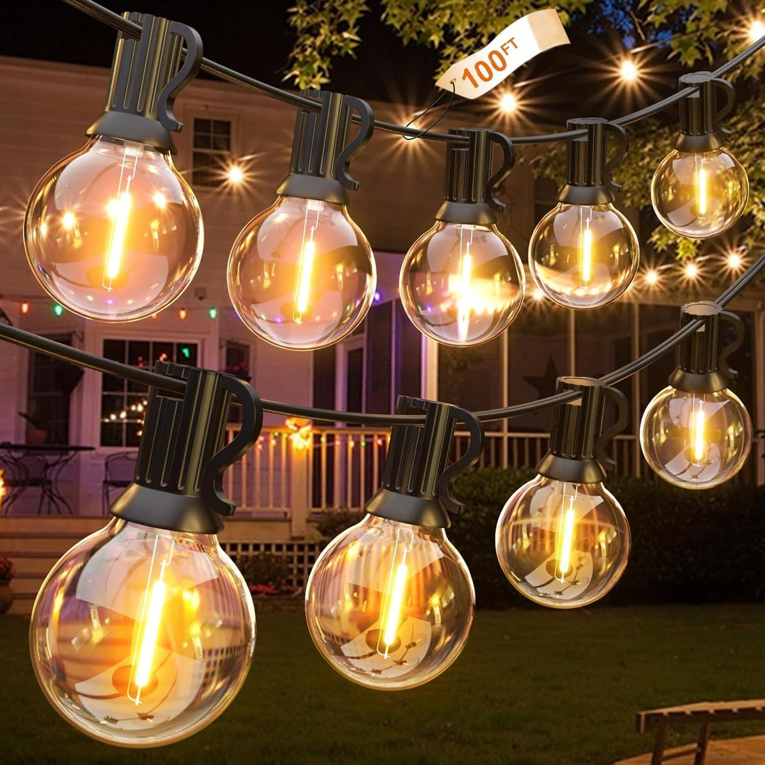 Necomi Festoon Lights Outdoor, 30M 50 Bulbs+2 Spares G40 LED Outdoor Lights, 【Shatterproof】 Waterproof Connectable Commercial Hanging Lights for Christmas Patio House Backyard Balcony Party (AU Plug) image number 1