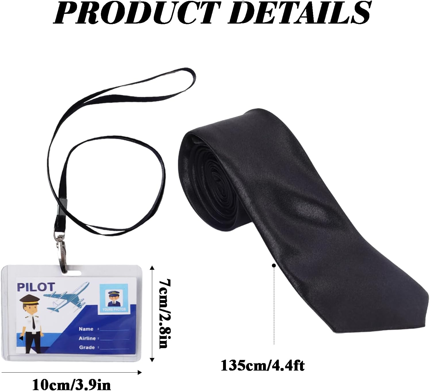 Airline Pilot Captain Hat Kit Pilot Costume Accessories Set for Men Adults Tie Wings Patch Halloween Cosplay Supplies image number 2