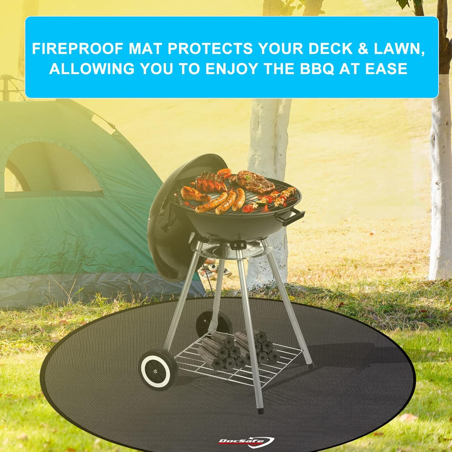Docsafe 38" round Fire Pit Mat, 4-Layer Fireproof under Grill Mat Heat Insulated Indoor Fireplace Pad Protector for Decks,Patios,Grass,Bbq Smoker, Portable Reusable Oil-Proof and Waterproof, Black image number 3