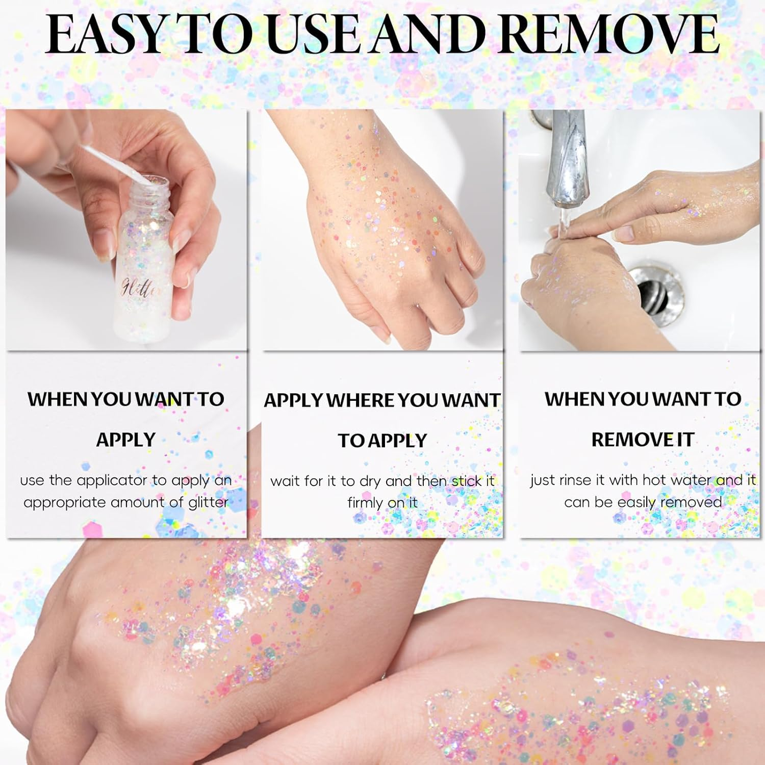 Body Glitter Gel, Face Glitter Gel,Intense Glitter Makeup Face Glitter Gel,Chunky Glitter for Eye Lip Hair Sparkling Body Glitter Gel for Women,Rave Glitter Festival Accessories（Pink）