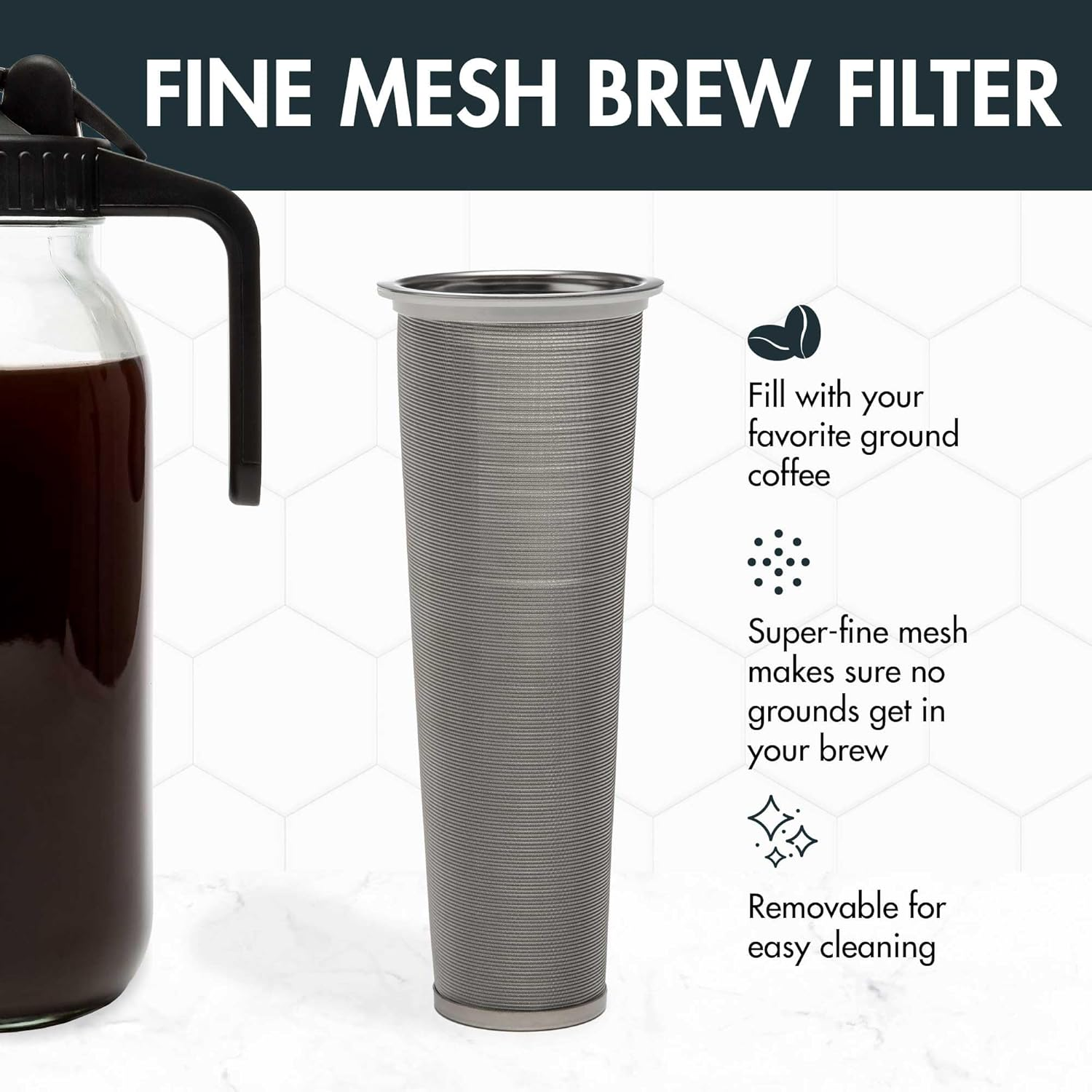 Primula Mason Jar Cold Brew Iced Coffee Maker with Stainless Steel Filter and Easy Pour Lid, Durable Glass Pitcher Fits in Most Fridge Doors, Dishwasher Safe, Made without BPA, 2-Quart, Black image number 5