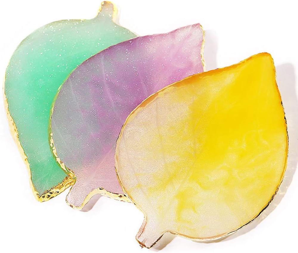 AKOAK 1 Pack Nail Leaves Palette Resin Agate Gold Trim Paint Palette Crystal Rim Shooting Prop Nail Display Board Tool (Yellow) image number 4