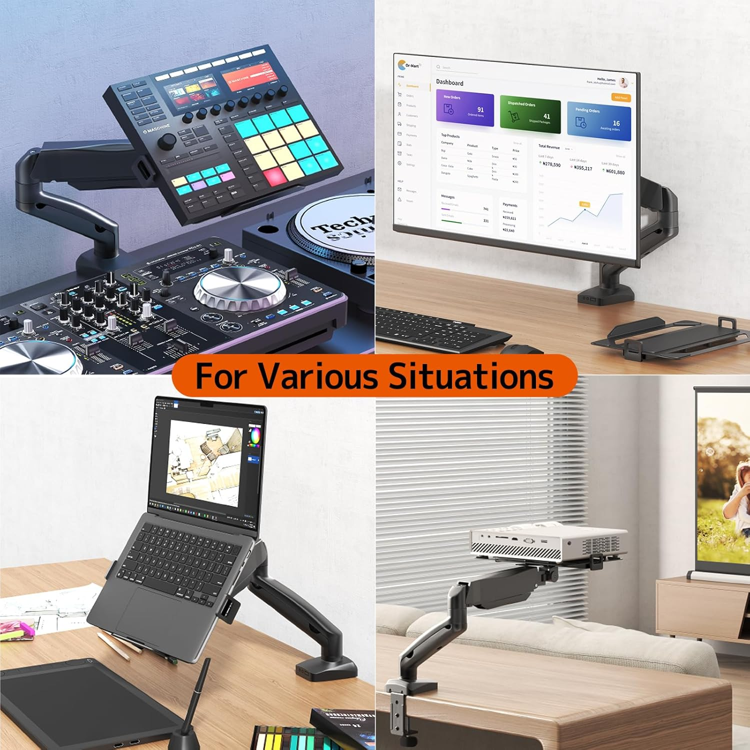 PUTORSEN 2 in 1 Laptop Stand Desk Holder, for 11.6-17.3 Inch Notebook & 17-32 Inch Monitor, Laptop Arm Mount Holds up to 9 Kg, VESA 75/100 Mm, Table Clamp and Eyelet Mounting image number 6