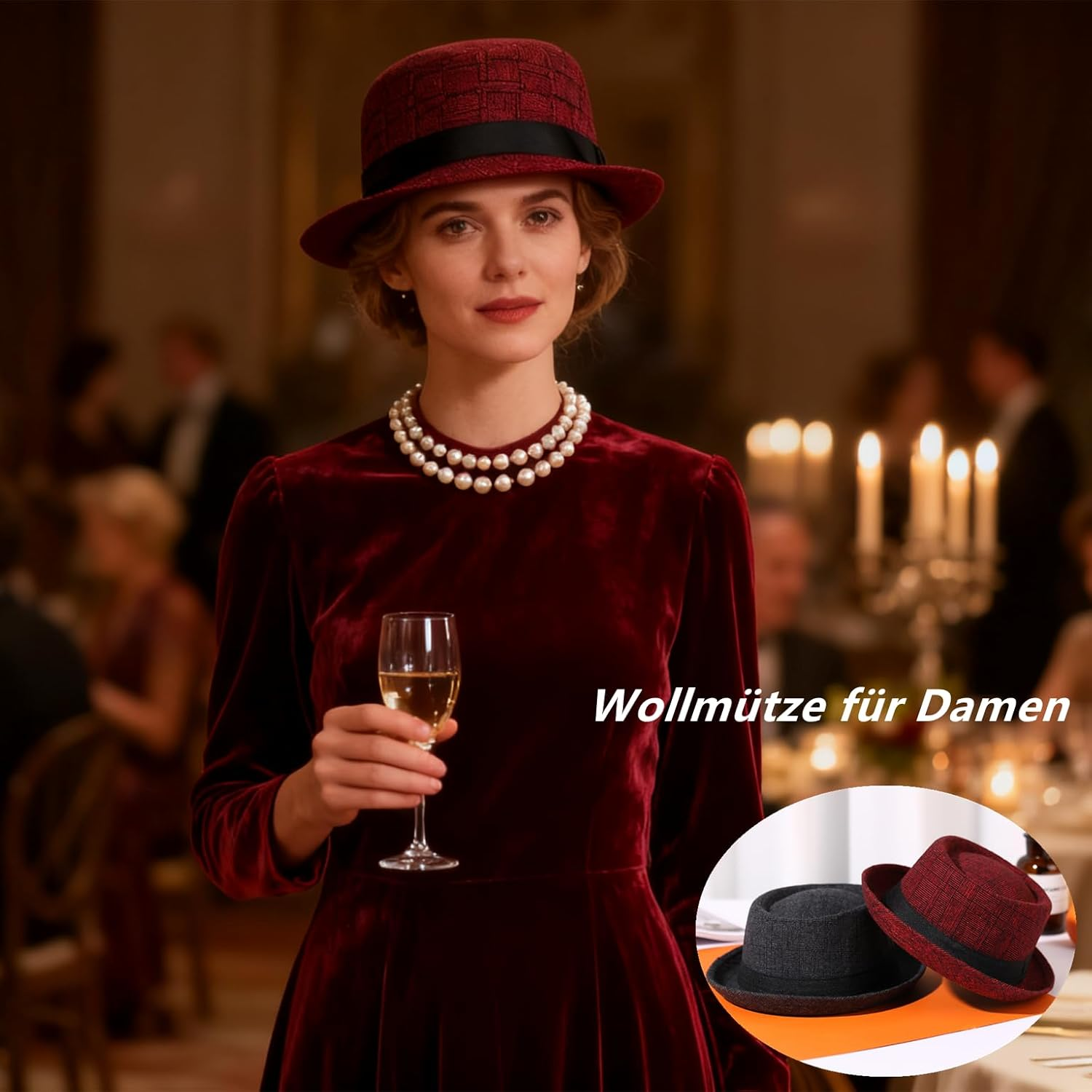 HEYANN Men'S Pork Pie Hat, Plaid Tweed Pork Pie Hat &ndash; Short Brim Fedora Hats round Crown Retro Flat Cap for Spring & Fall Beach, Party Hat image number 3