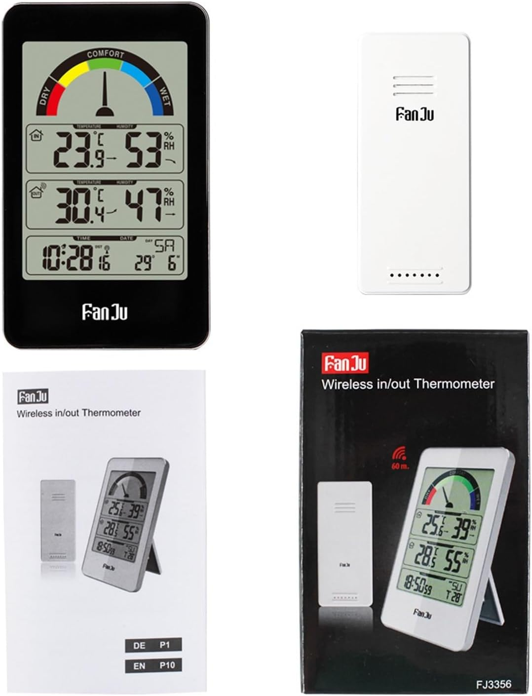 Wall-Mounted Weather Clock Household Indoor and Outdoor Thermometers and Hygrometers, Comfort Indicating Temperature Trends, Electronic Alarm Clocks