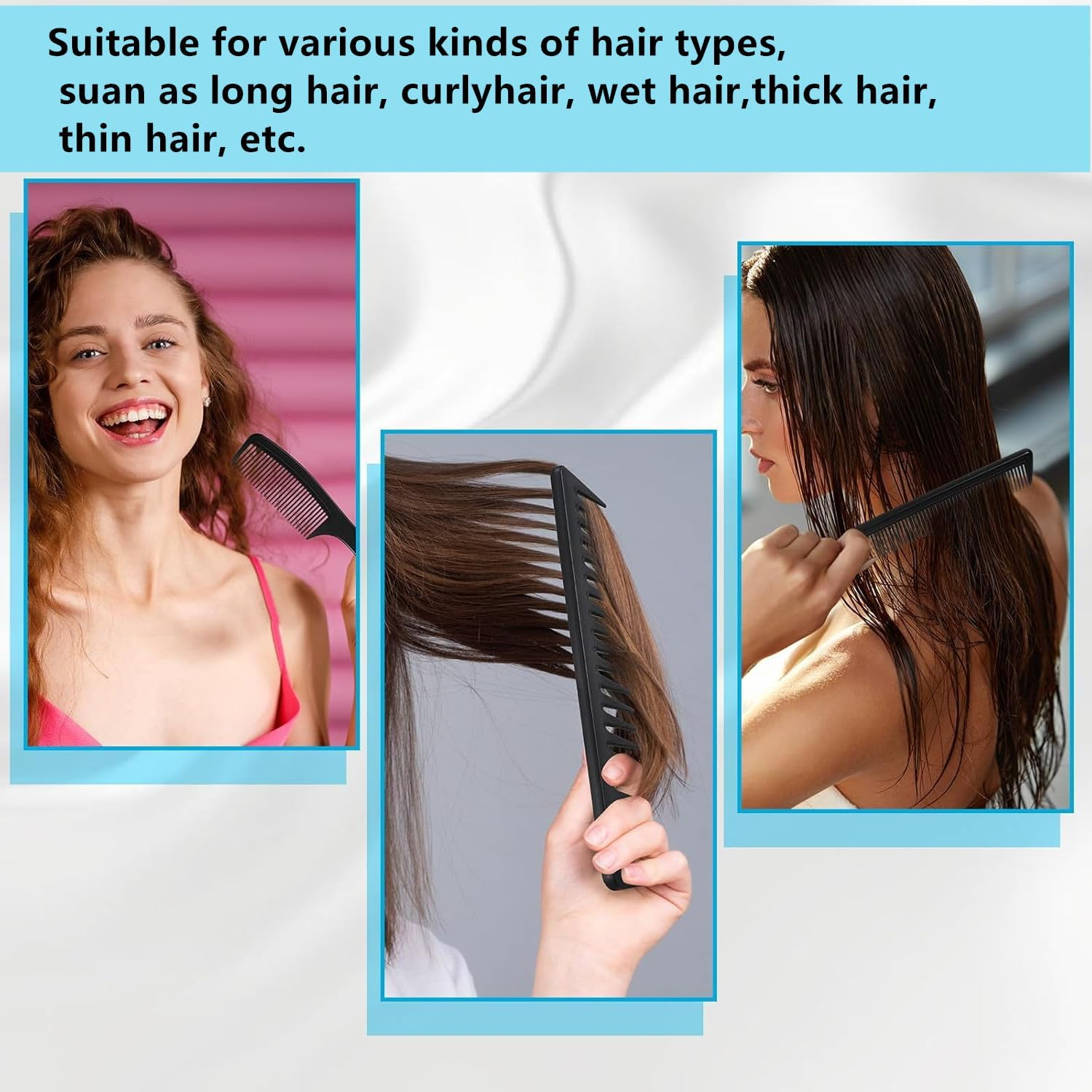 4 Pcs Fine and Wide Tooth Comb Set Professional Barber Comb Set Carbon Fiber Styling Cutting Comb anti Static Heat Resistant Comb for Women Curly Straight Long Hair, Black image number 5