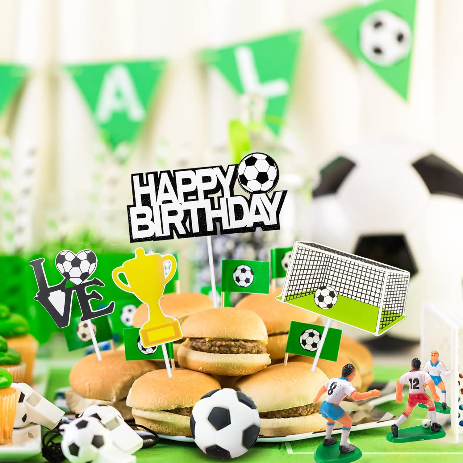 19 PCS Soccer Cake Topper Decorations Soccer Ball Player Theme Cake Toppers for Soccer Party Football Party Men Boy Kid Birthday Party Sport Club Party Supplies (Soccer) image number 3