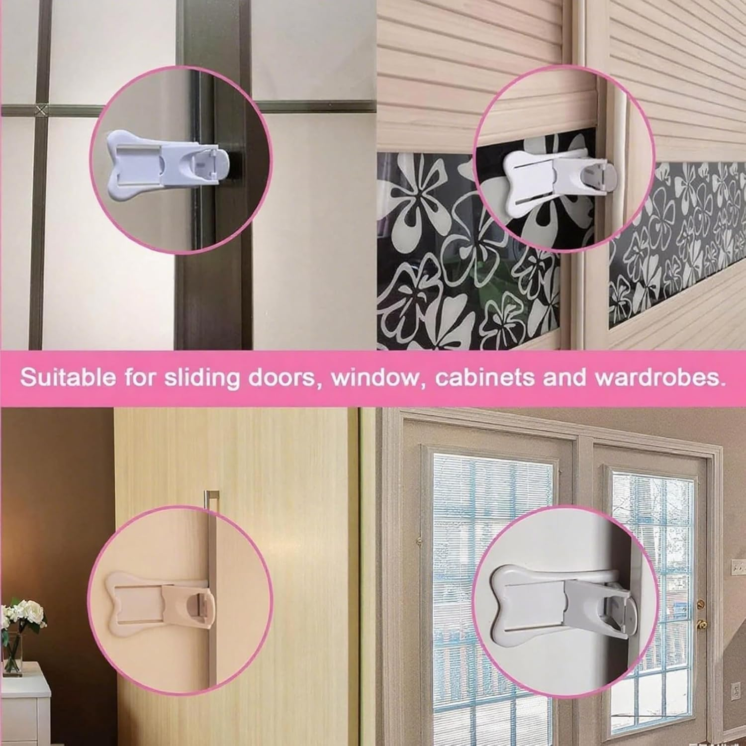 Sliding Door Lock for Child Safety (6-Pack) - Child Proof Locks for Glass Doors, Windows, Closets & Cabinets - Home Safety Essentials