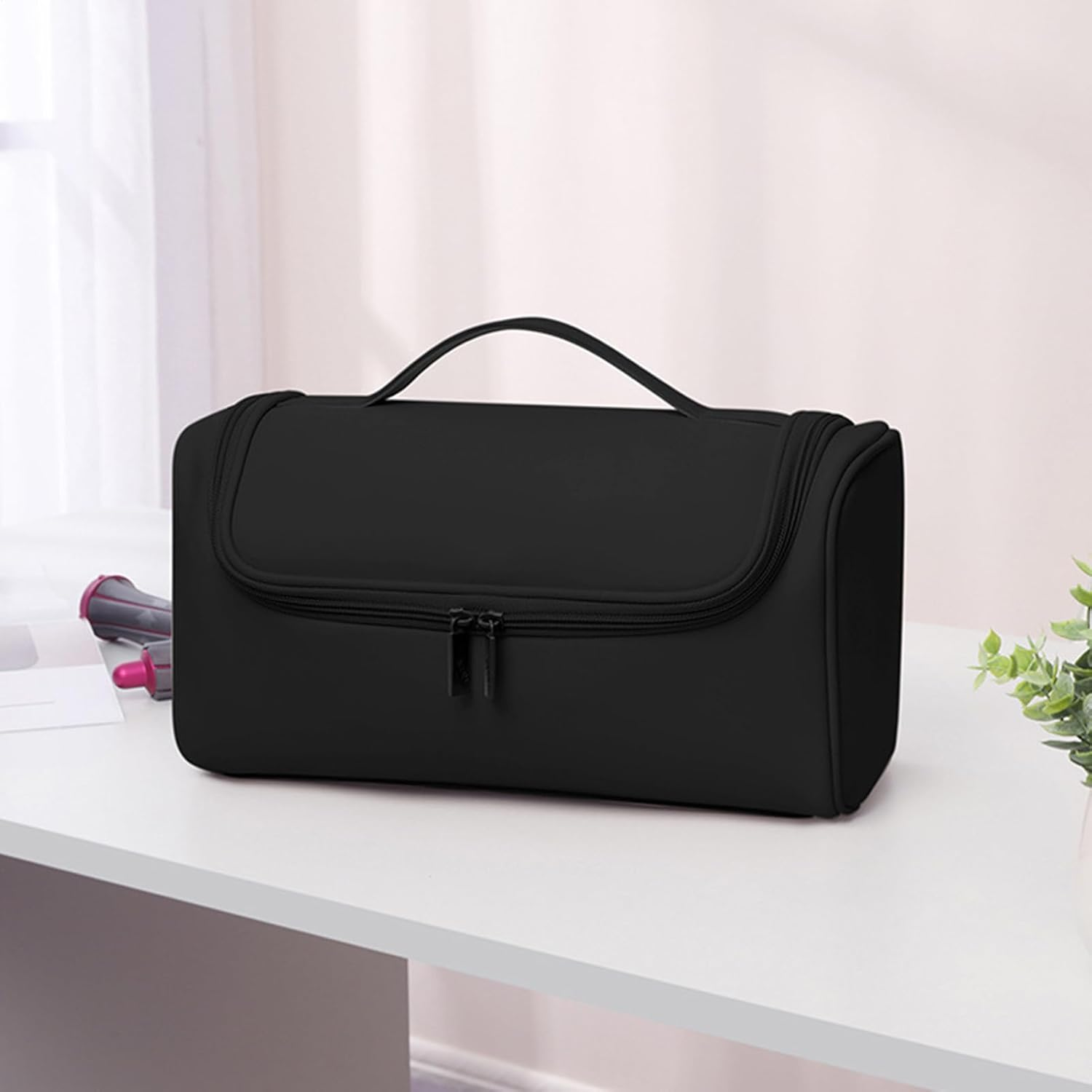 Hair Dryer Storage Pouch &ndash; Portable Heat Styling Tool Case, Dustproof Beauty Appliance Holder | Waterproof Foldable Travel Organizer Bag, Protective Salon Dryer Tote for Home, Vacation, and Business T - Black image number 3