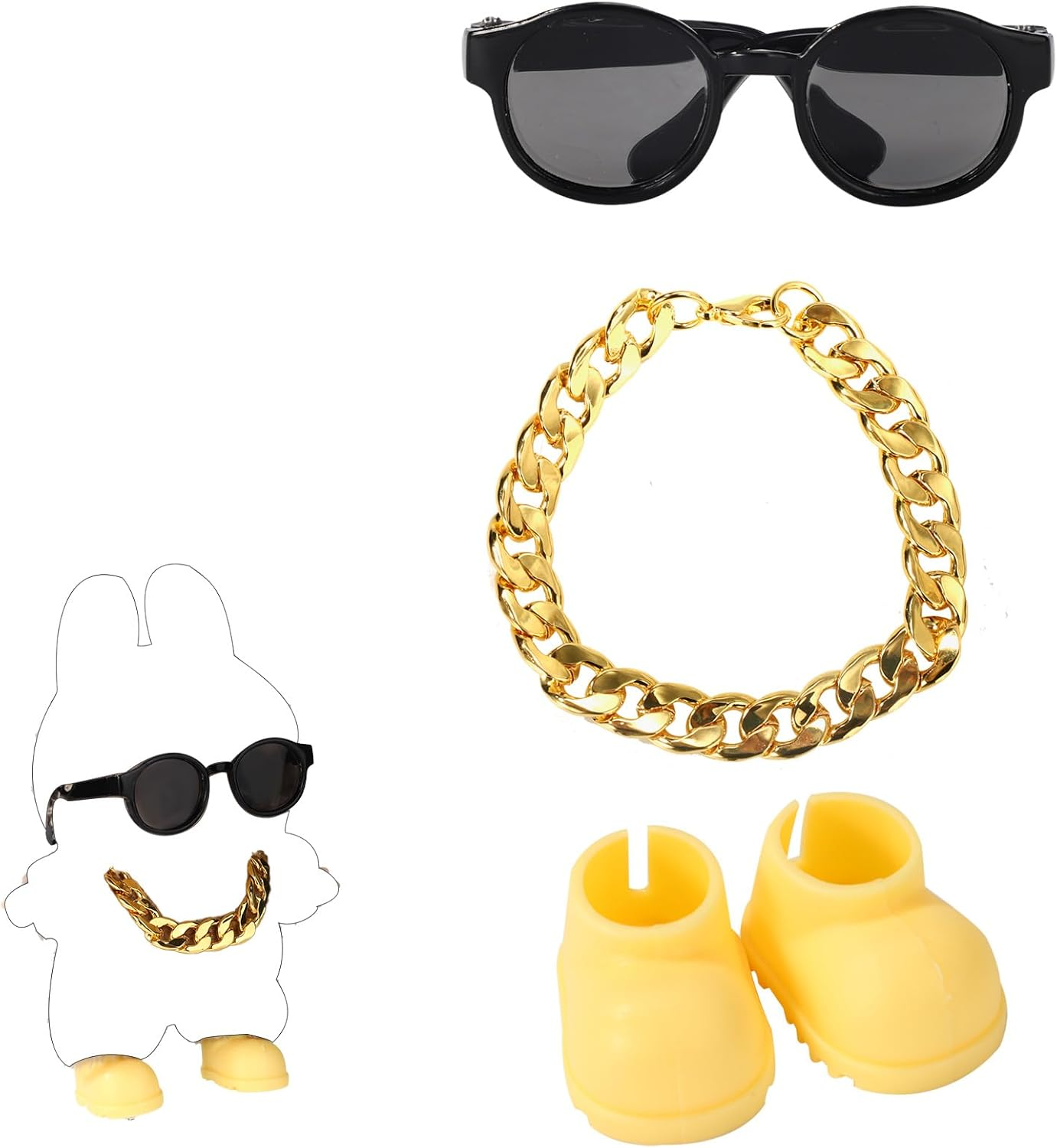 Doll Outfit Set, Stylish Sunglasse & Gold Necklace & Cute Yellow Shoes Clothing Accessories for Dolls (No Doll) image number 3