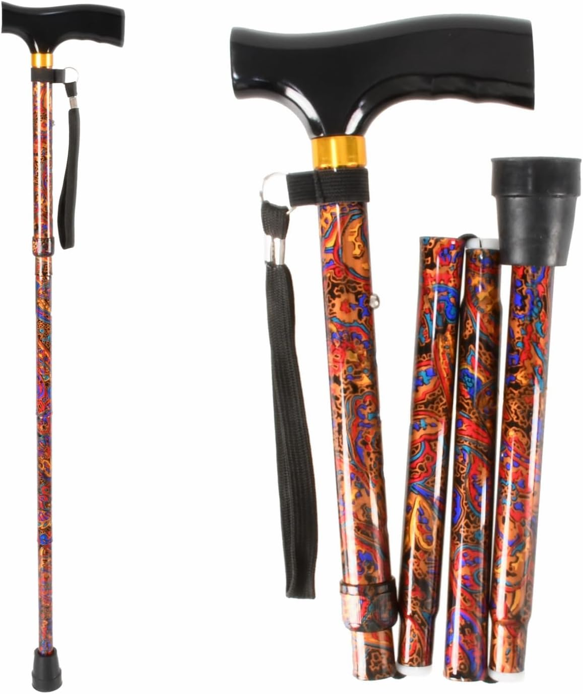 Foldable Walking Cane, Portable Hand Walking Stick, Walking Cane with Smooth Wood Handle, Adjustable Walking Cane, Folding Cane, Collapsible Canes for Seniors, Adjustable Cane image number 5