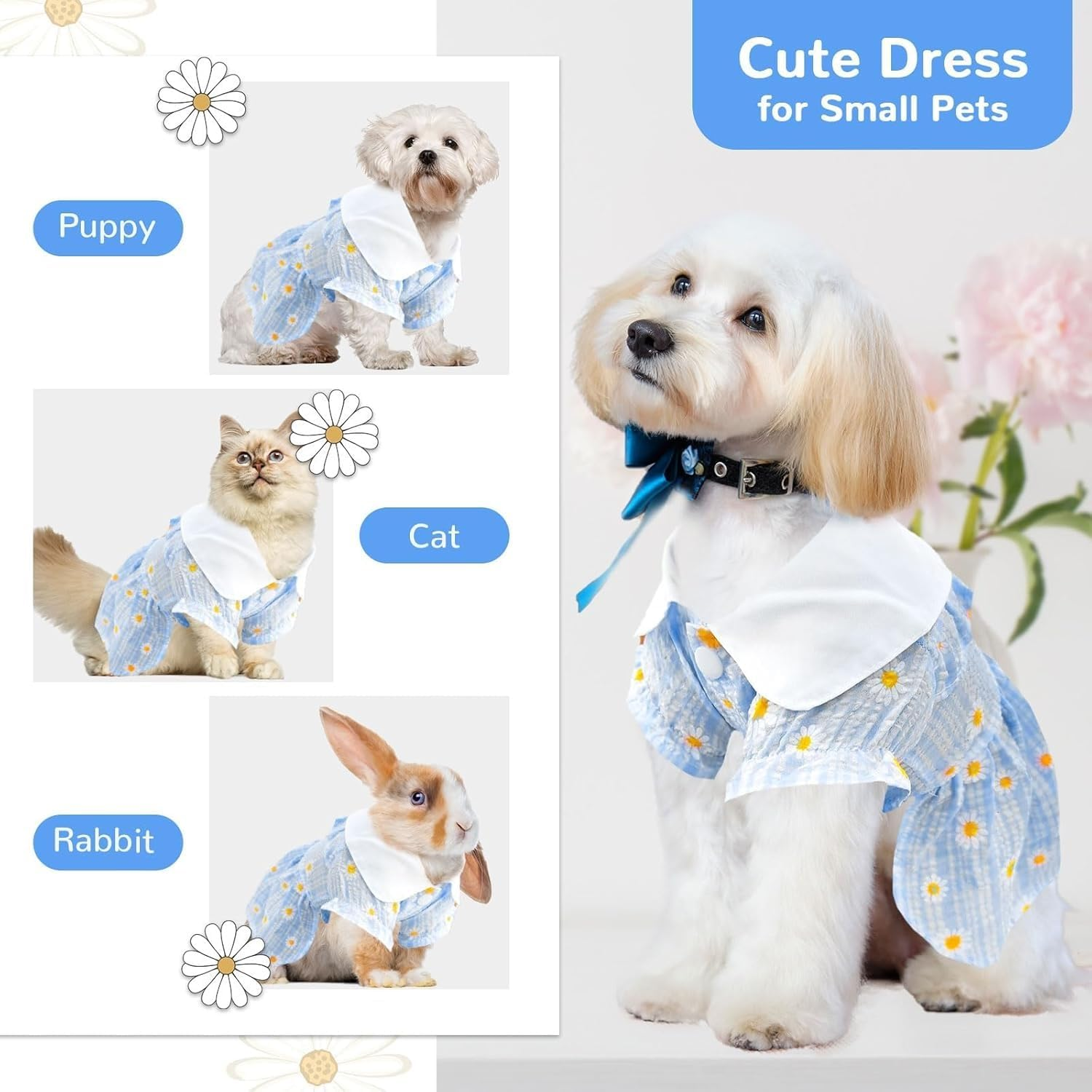 Dog Dress for Small Dogs Daisy Floral Puppy Dress Breathable Cute Doggie Dresses Spring Summer Pet Clothes (Purple, M)
