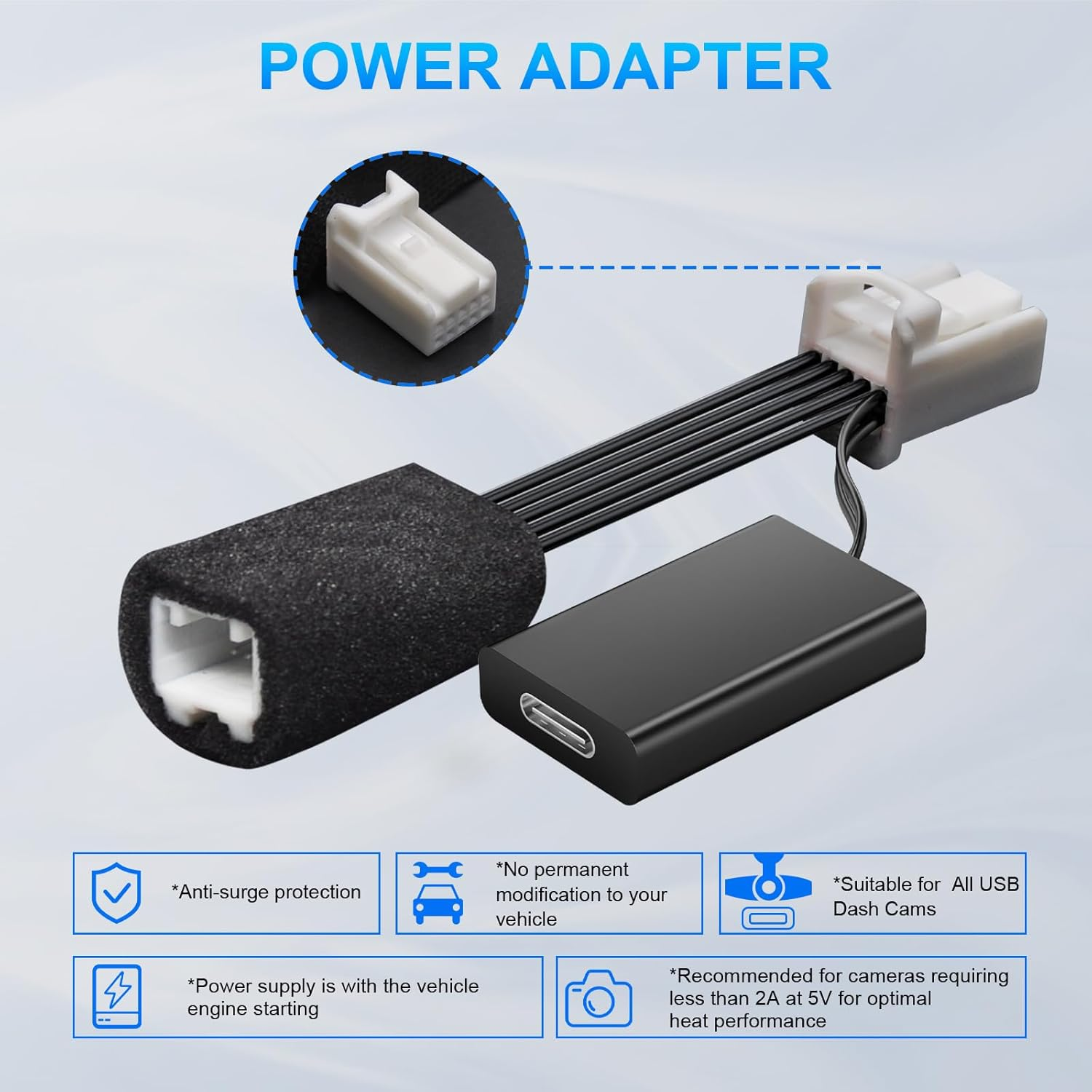 Mangoal Dashcam Power Adapter for Chrysler 10-Pin (Model A) for Jeep Ram Dodge Chrysler Grand Cherokee Etc,Gps Radar Mirror Camera Dash Cam Adapter,Hide the Wires,Connect Rearview Mirror Plug(Hidden) image number 2