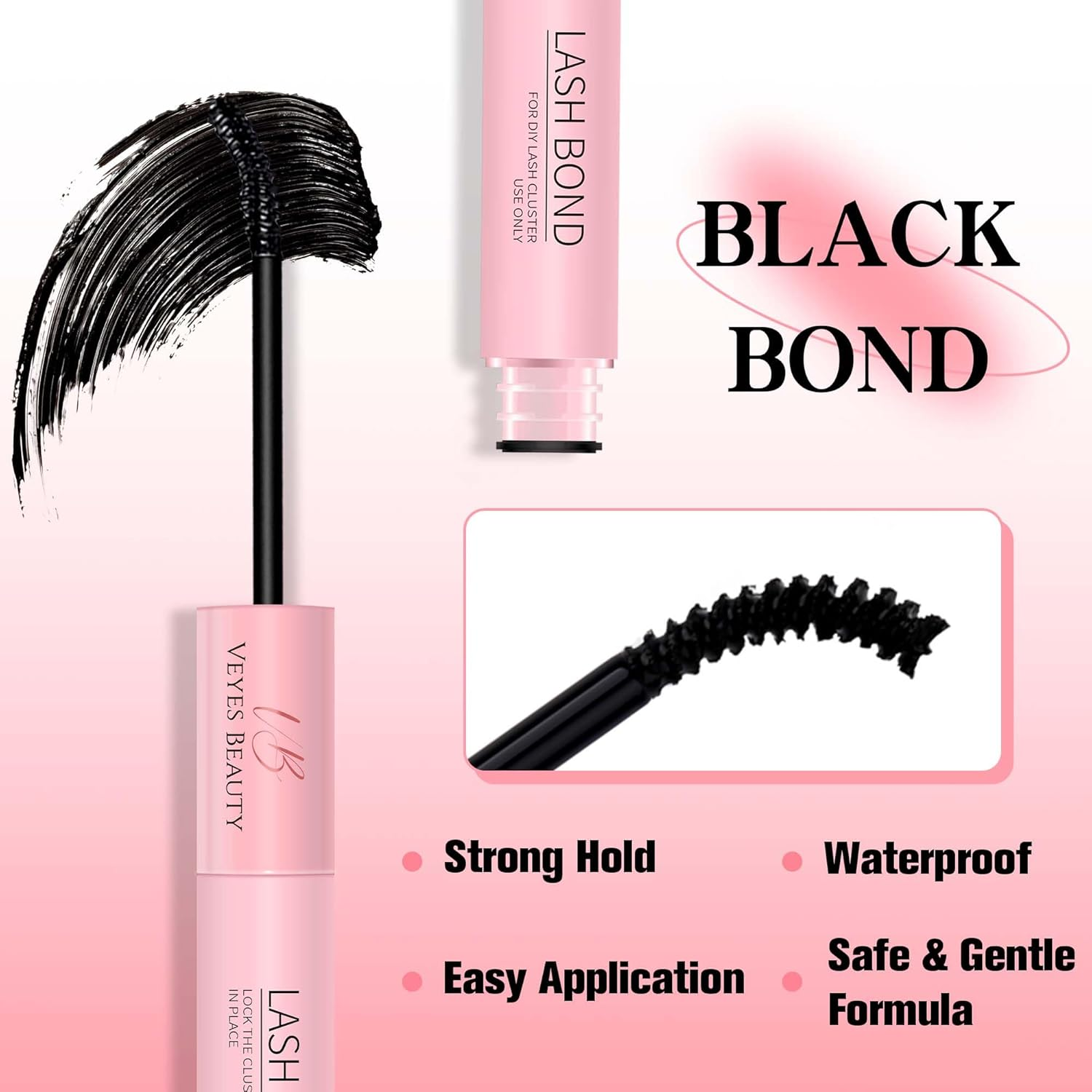 VEYESBEAUTY Lash Bond and Seal Waterproof 2 in 1 Lash Cluster Glue for DIY Eyelash Extensions Long Lasting Strong Hold Individual Eyelash Glue for Self-Application at Home (5Ml+5Ml) image number 4