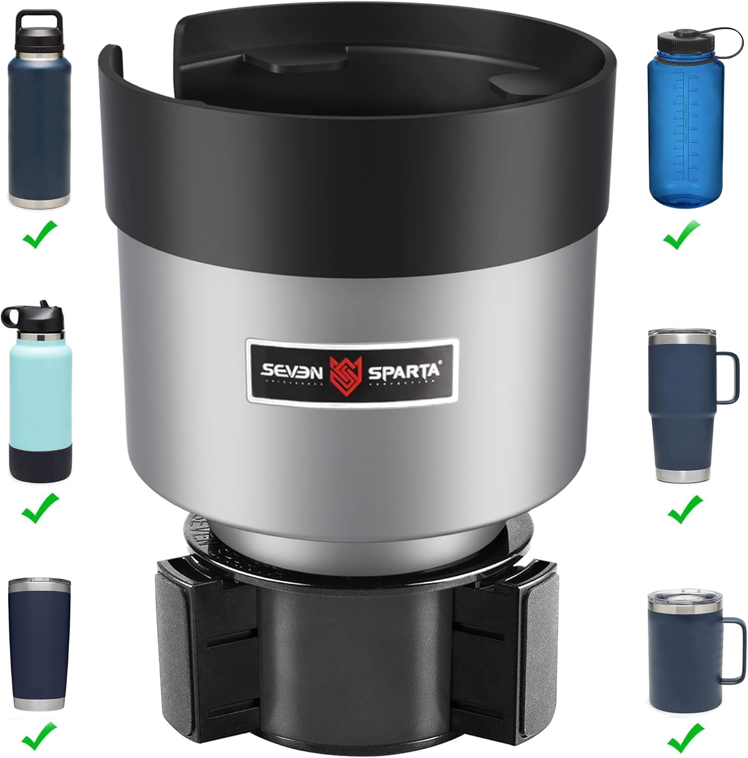 Seven Sparta Car Cup Holder Expander Organizer with Adjustable Base Black2