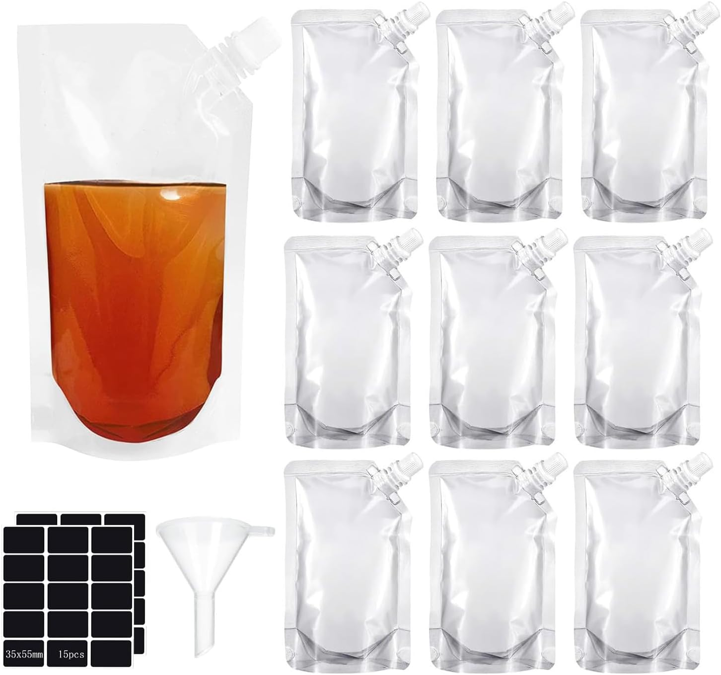 13 Pack Plastic Wine Bottle Bags Bulk Reusable Plastic Beverage Bags Travel Beverage Bags Leakproof Bags Juice Bags with Funnel (300Ml) with Funnel image number 6