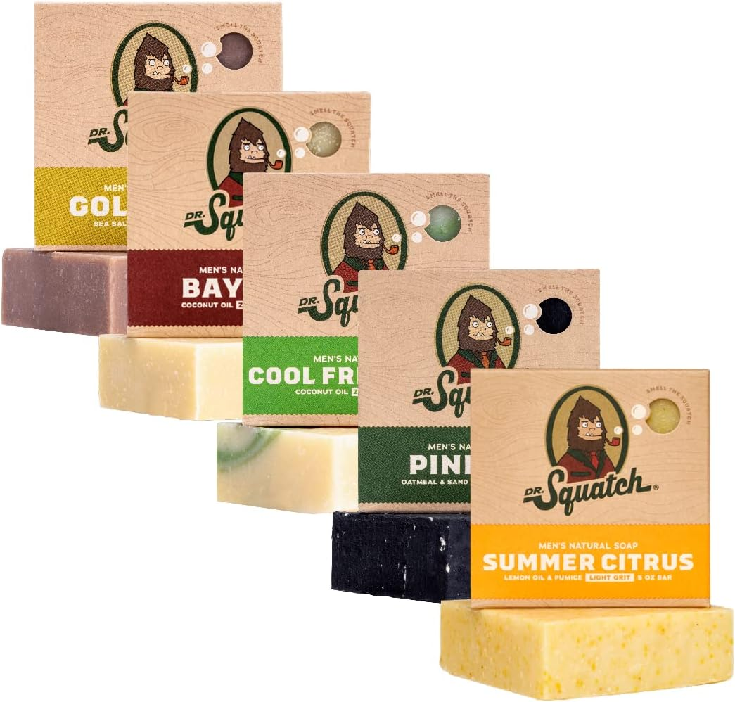 Dr. Squatch Natural Men&rsquo;S Bar Soap Gift Set - Cold Process Body Soap Bar with Natural Oils - Gifts for Men- Cool Fresh Aloe, Birchwood Breeze, Wood Barrel Bourbon, Fresh Falls, Gold Moss (142G, 5Pack) image number 4