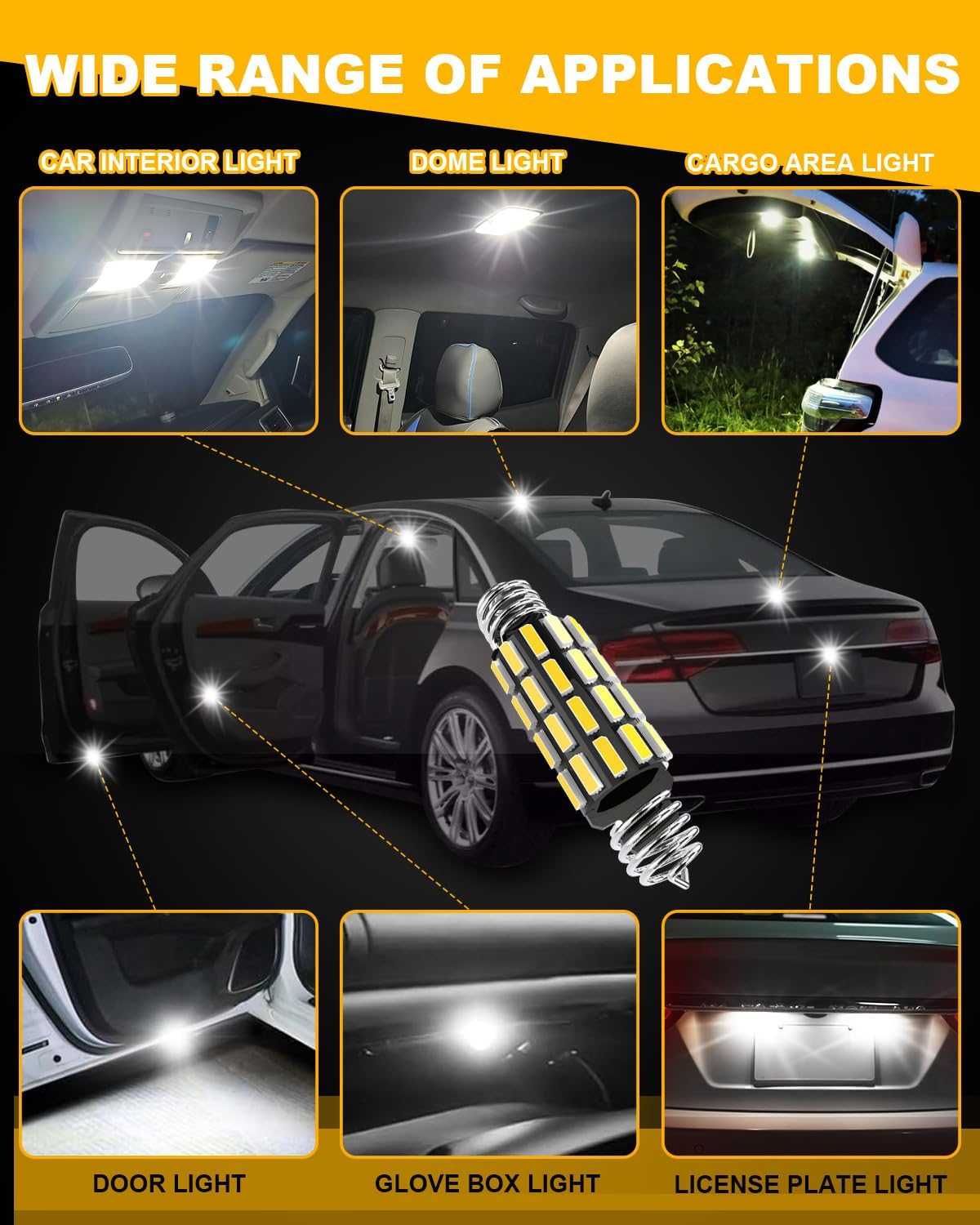 39Mm 42Mm Festoon LED Bulb 700% Brightness, OUSHI 211-2 578 C5W LED Bulb 6500K White 12V 24V for Car LED Interior Dome Map Door Courtesy License Plate Light Bulbs, 4 Pack image number 5