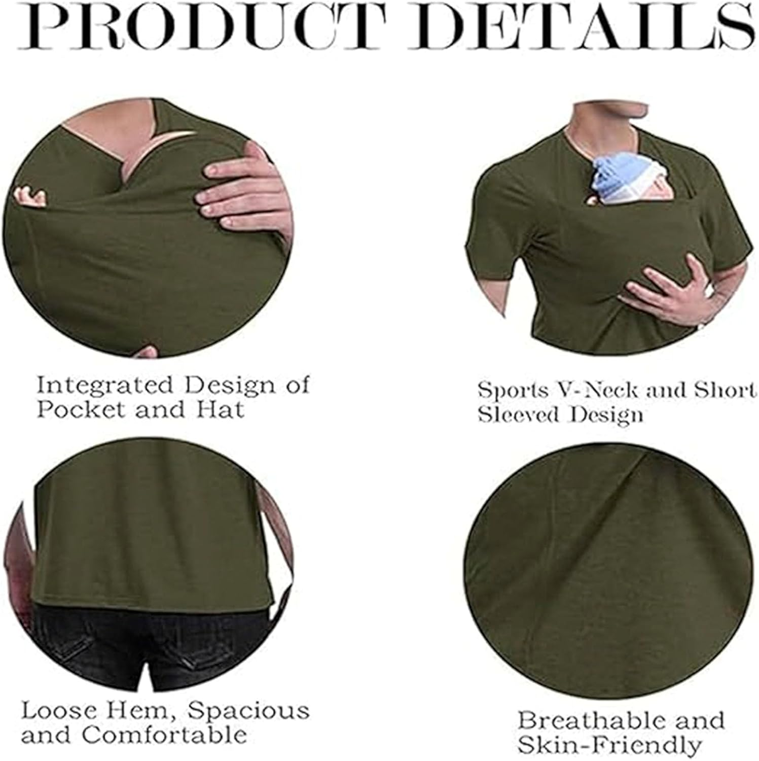 Kangaroo Shirt for Dad and Baby, 2025 New V Neck Mens and Women'S Kangaroo Baby Carrier Shirt image number 2