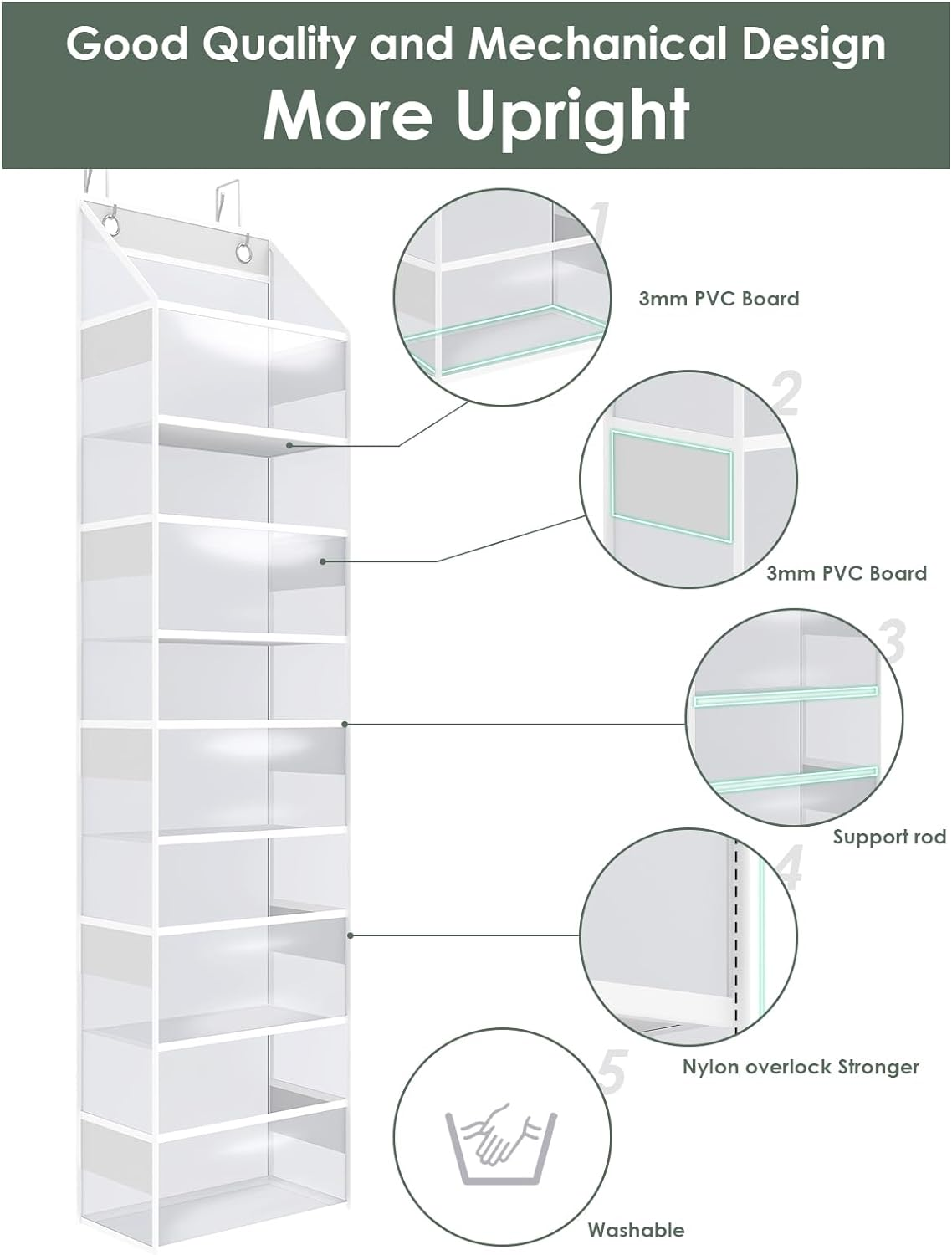 PHOTOONE 5-Tier over the Door Storage Hanging Organizer, Clear Hanging Storage Pantry Organizer, Large Capacity Door Organizer for Closet, Bedroom, Baby Nursery, Bathroom and Sundries image number 2