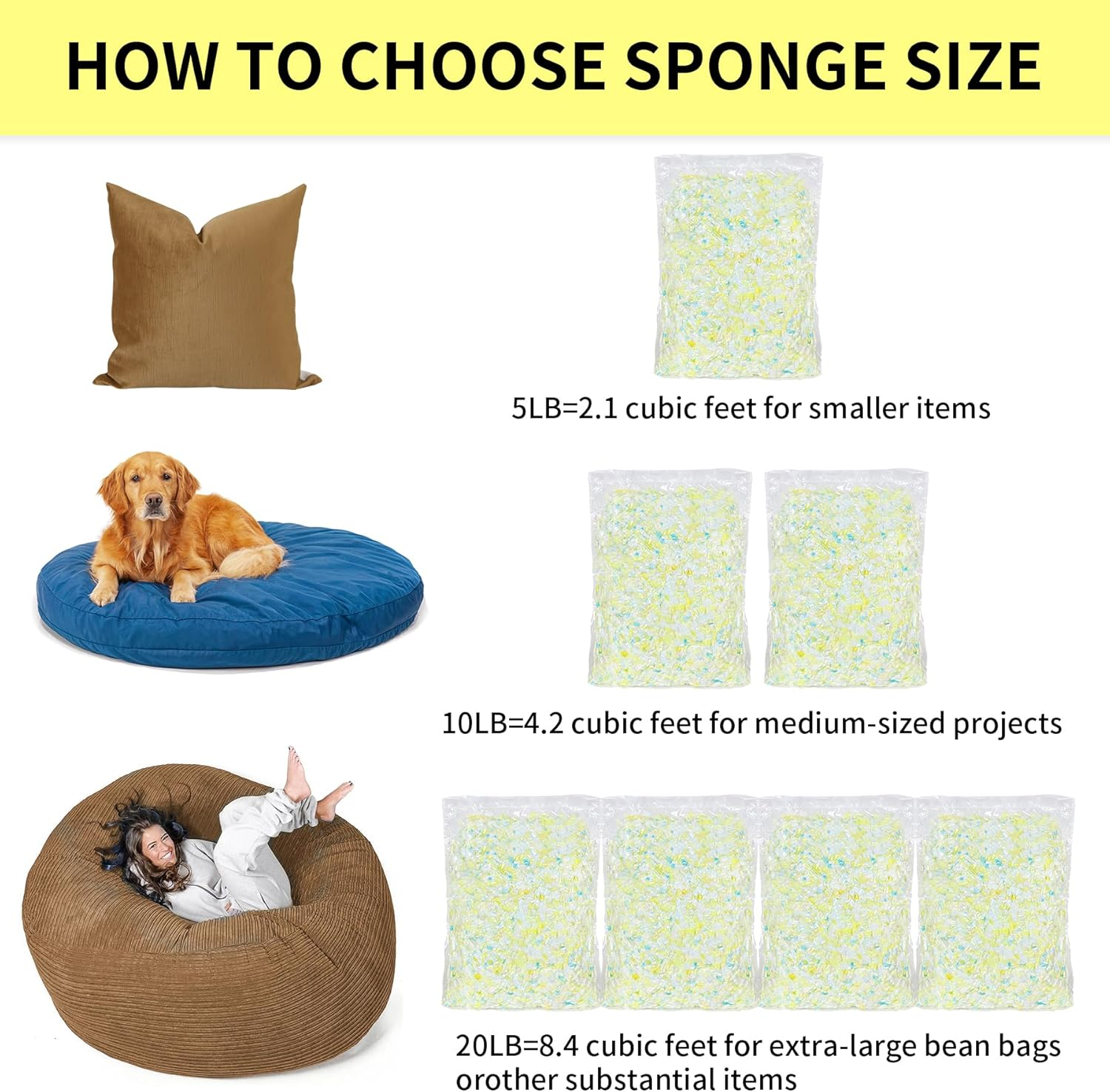 Jecqbor 10Lbs Bean Bag Filling,Bean Bag Filler,Shredded Memory Foam for Bean Bag Chair Stuffing, Real Memory Foam Filler, Memory Foam Stuffing for Bean Bag Sofa, Bean Bags, Dog Beds image number 5