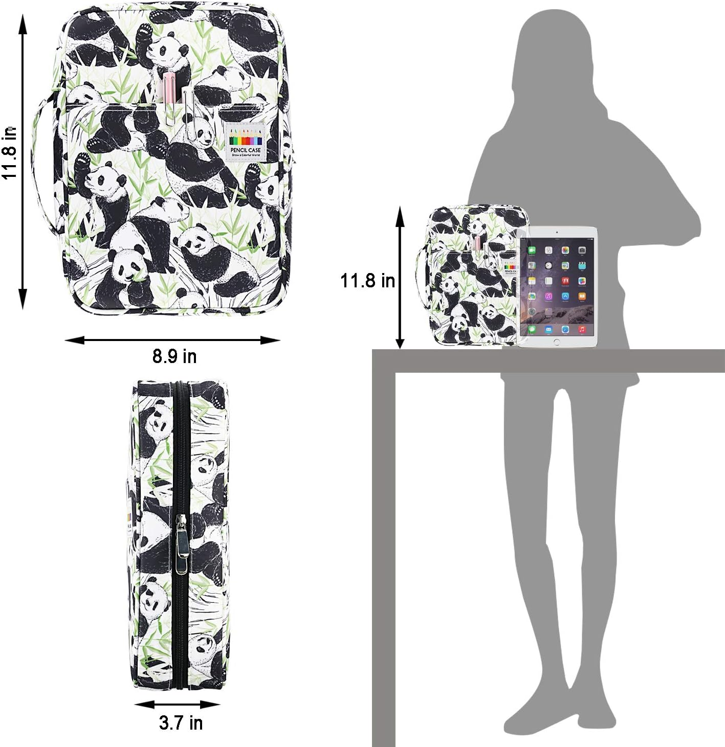 YOUSHARES Colored Pencil Case 220 Slots Pen Case Organizer with Handy Wrap & Zipper, Multilayer Holder for Prismacolor Colored Pencils & Gel Pen (Panda) image number 4