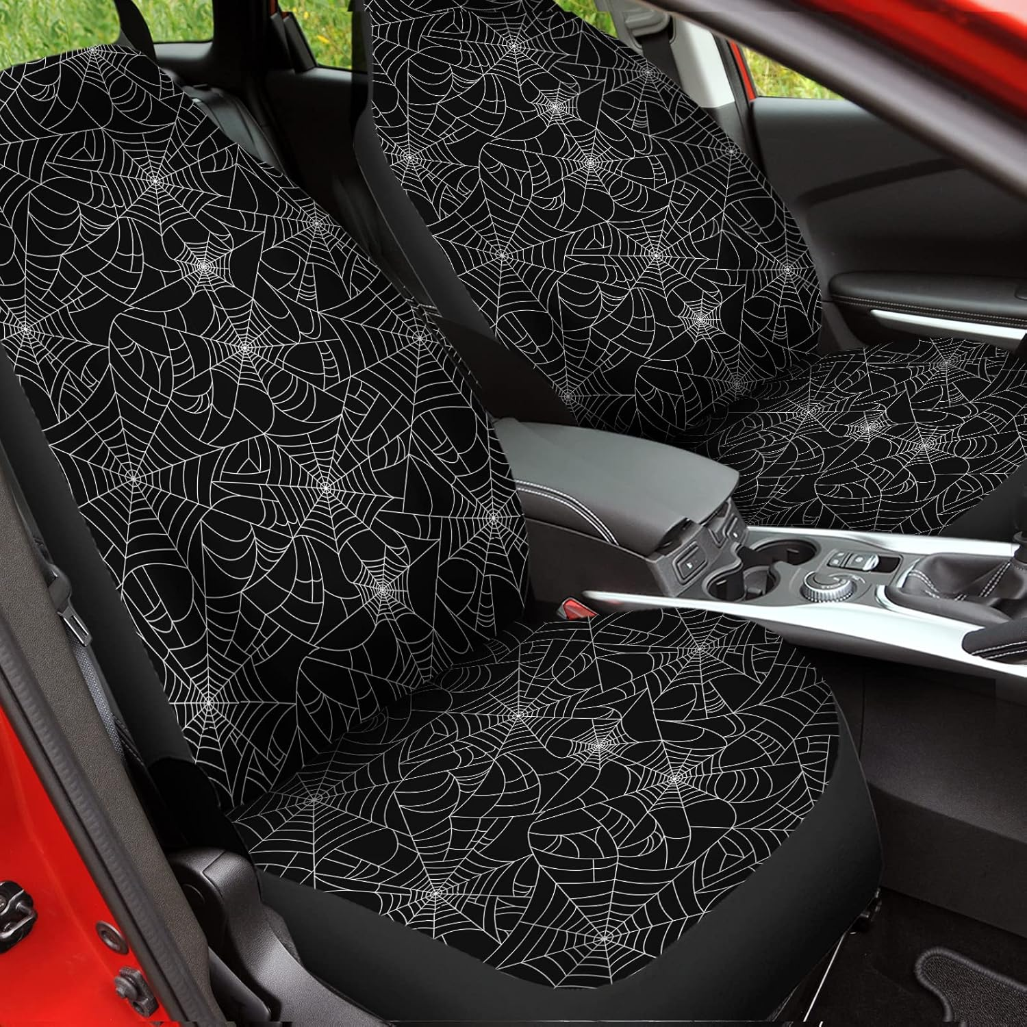 Bulopur Halloween Spider Web Print Front Seat Cover Sets 2 Pack, Car Universal Accessories Interior Decor for Men, Auto Front Seat Covers - Bohemia Colorful Flowers - Multicolor image number 3