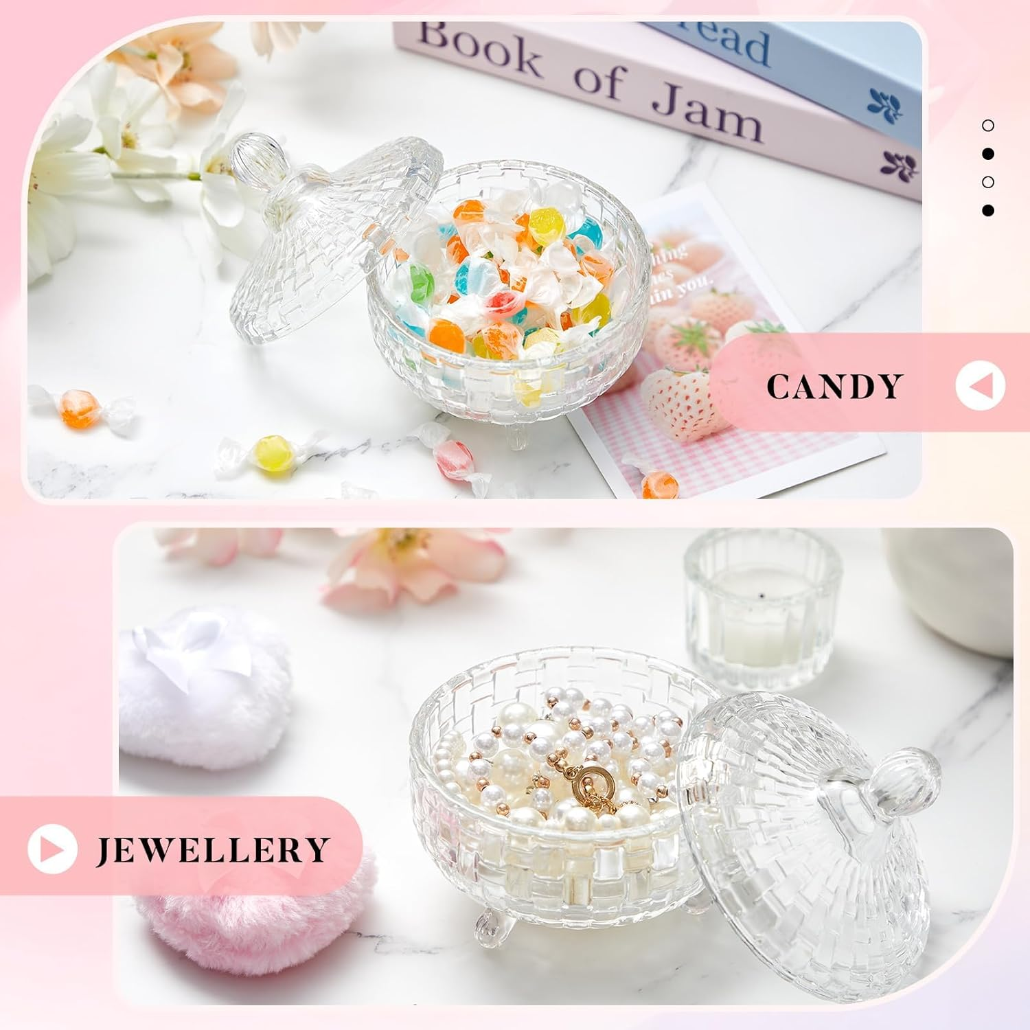 DUOMIAO 3 Pcs Large Body Powder Puff and Container Powder Container with Puff Powder Puff Crystal Container Soft Washable Reusable Velour Face Body Glitter Powder Puff Wet Dry Makeup (Transparent) image number 2