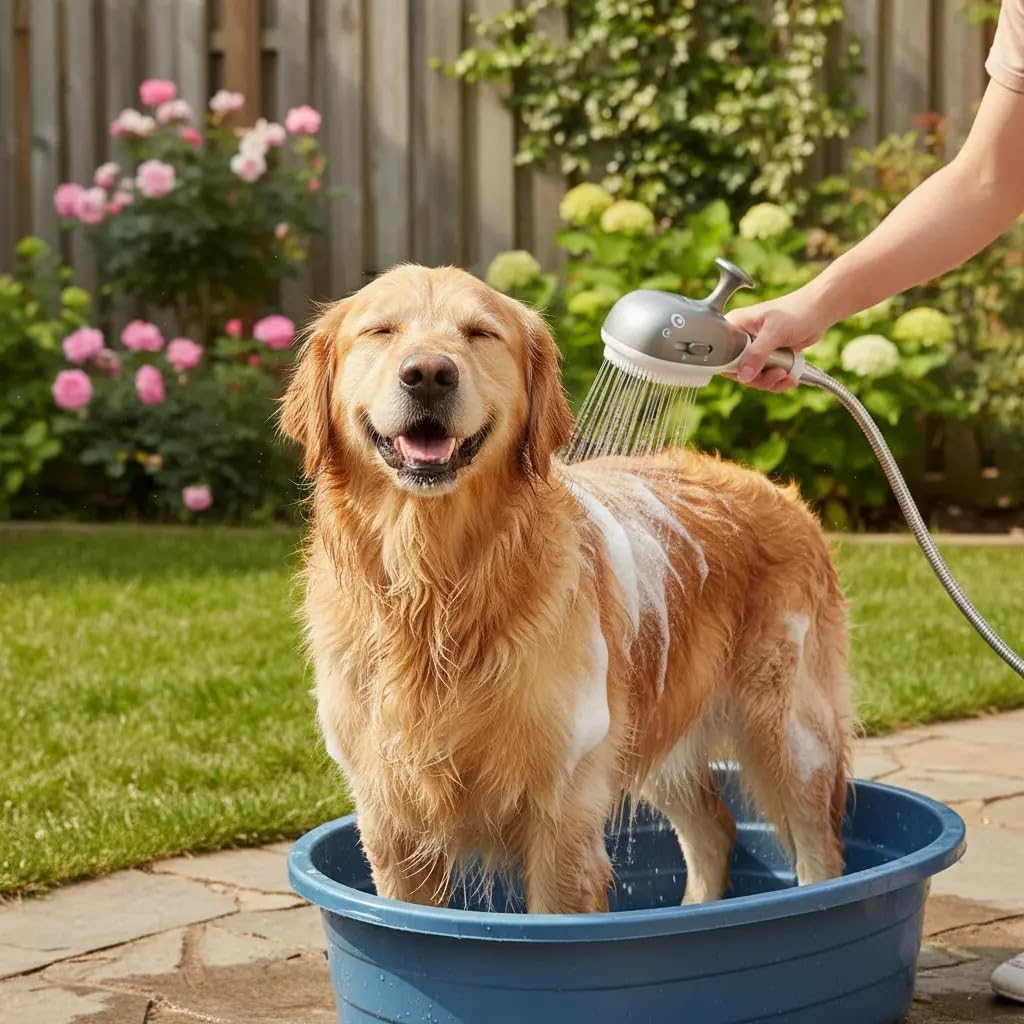 Dog Shower & Grooming Supplies - 2-In-1 Sprayer Brush with Built-In Soap Dispenser, Shower Attachment for All Pets Indoor,Outdoor Use (Grey) image number 5