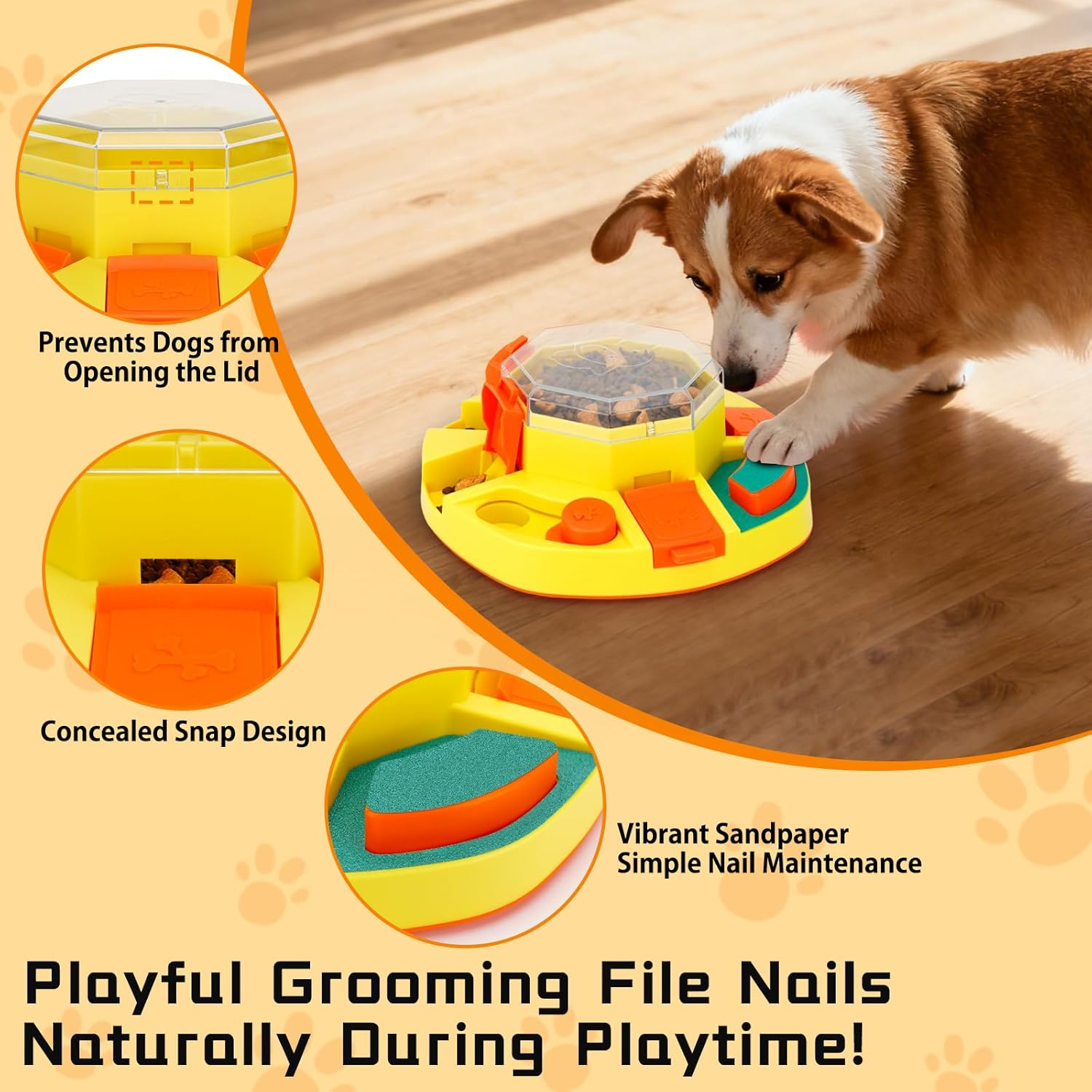 Dog Enrichment Toys 2 Levels Dog Slow Feeder Bowl with 2 Puppy Teething Chew Toys Nail File Toy for Mental Stimulation and Training Interactive Puzzle Toy for Smart Dogs (Yellow) image number 5