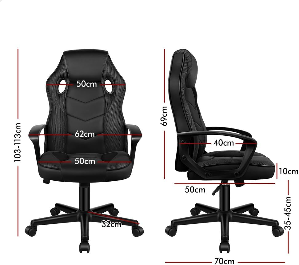 ALFORDSON Office Chair with Height Adjustable SGS Listed Gas Lift, PU Leather Upholstery Home Ergonomic Desk Chair, Padded Computer Chair for Gaming, Max 180Kg, Mega Black image number 5