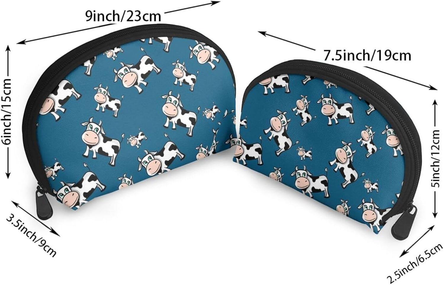 Cozimangoe Coin Pouch Makeup Bags Set, 2 Piece Shell Shape Cosmetic Bag with Pockets for Daily Travel Handbag Lipstick Keys Toiletry, Personalized Cows Pattern image number 5