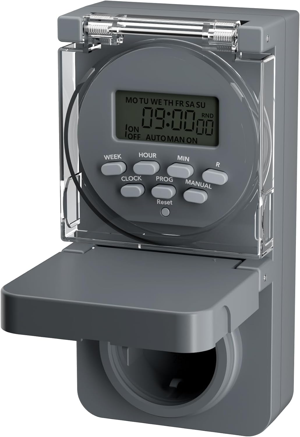 HBN Digital Timer Socket Outdoor, 8 Switching Programmes, Weekly Timer with Random Function, IP44 Outdoor Timer Socket for Christmas Decoration, Pool Pumps, Lighting in the Garden, 3680 W