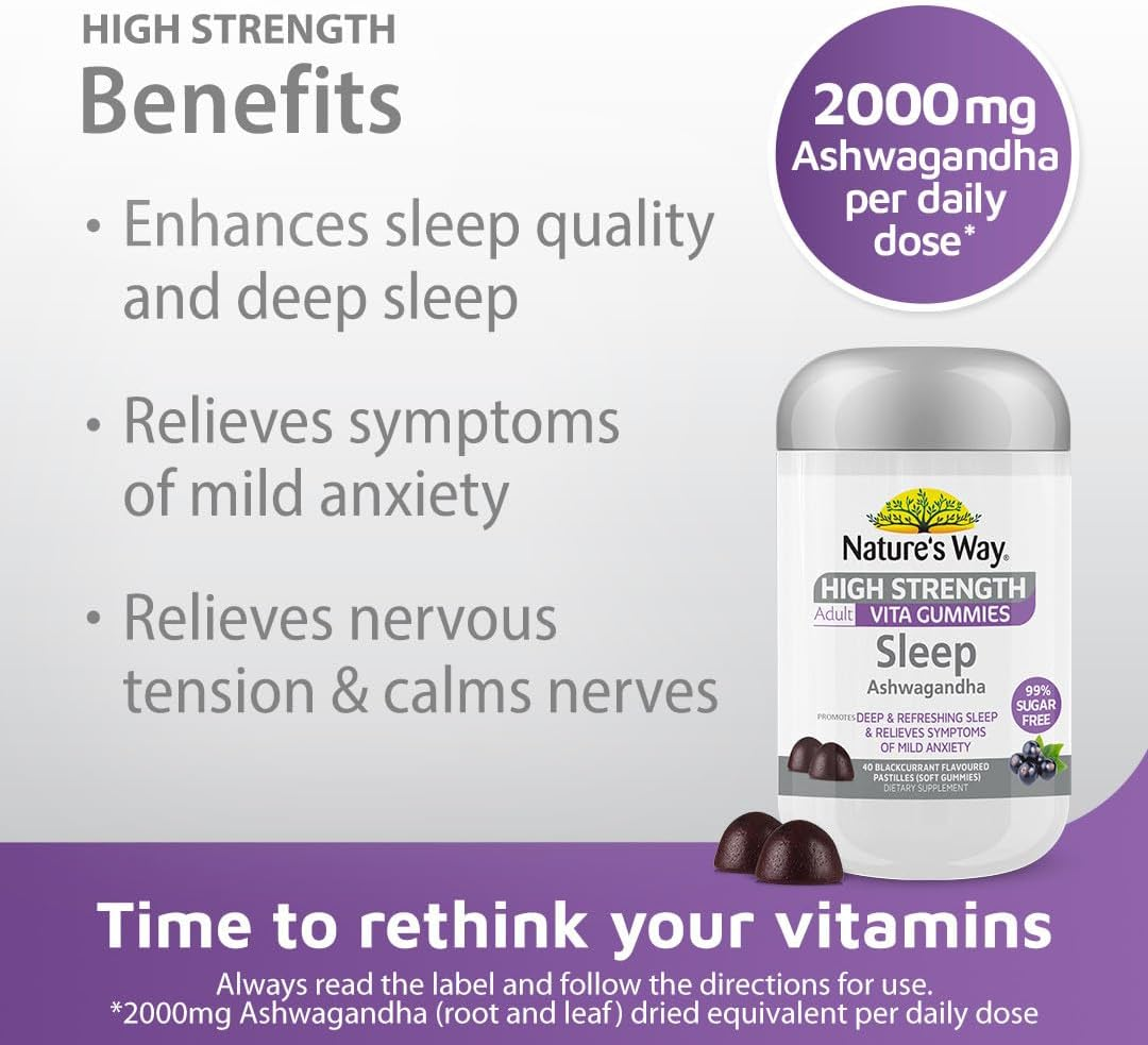 Nature'S Way High Strength Adult Sleep Ashwagandha Sugar Free Vita Gummies 40 Pastilles image number 3