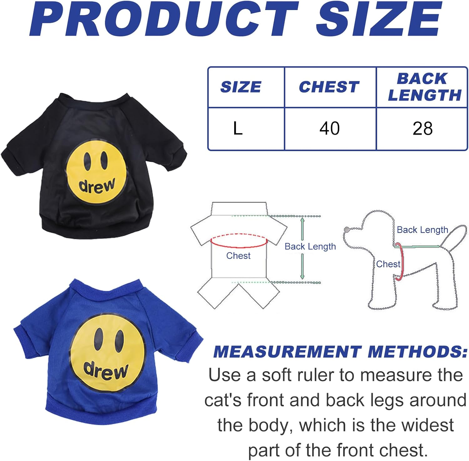 KASESSS Pack of 2 Cat Clothes, Cat Bodysuit, Costume for Cats, Long Sleeve Cat Clothing, Sports Shirt, Cat Clothes with Thin Fleece, Cat Winter Clothes, Blue, Black, L image number 2