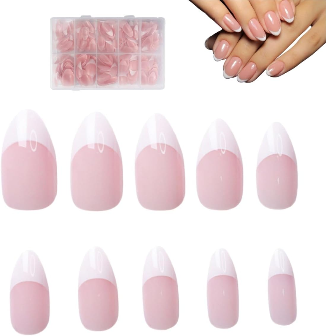 The 120-Piece Short Oval French False Nail Patch Set Is Suitable for Women and Girls，Nude Fake Nails with Jelly Adhesive Tabs for Women Girls Nails Art image number 3