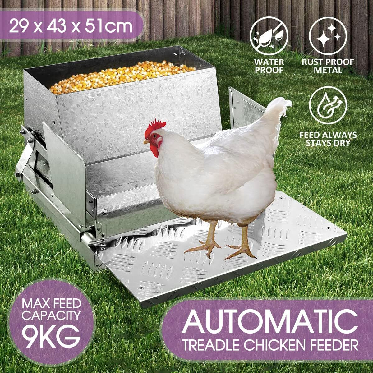 LEDON 20LBS Auto Automatic Chicken Feeder Galvanized Poultry Chook Treadle Self Coop Self-Opening Coop for Chickens, Ducks, Geese image number 6