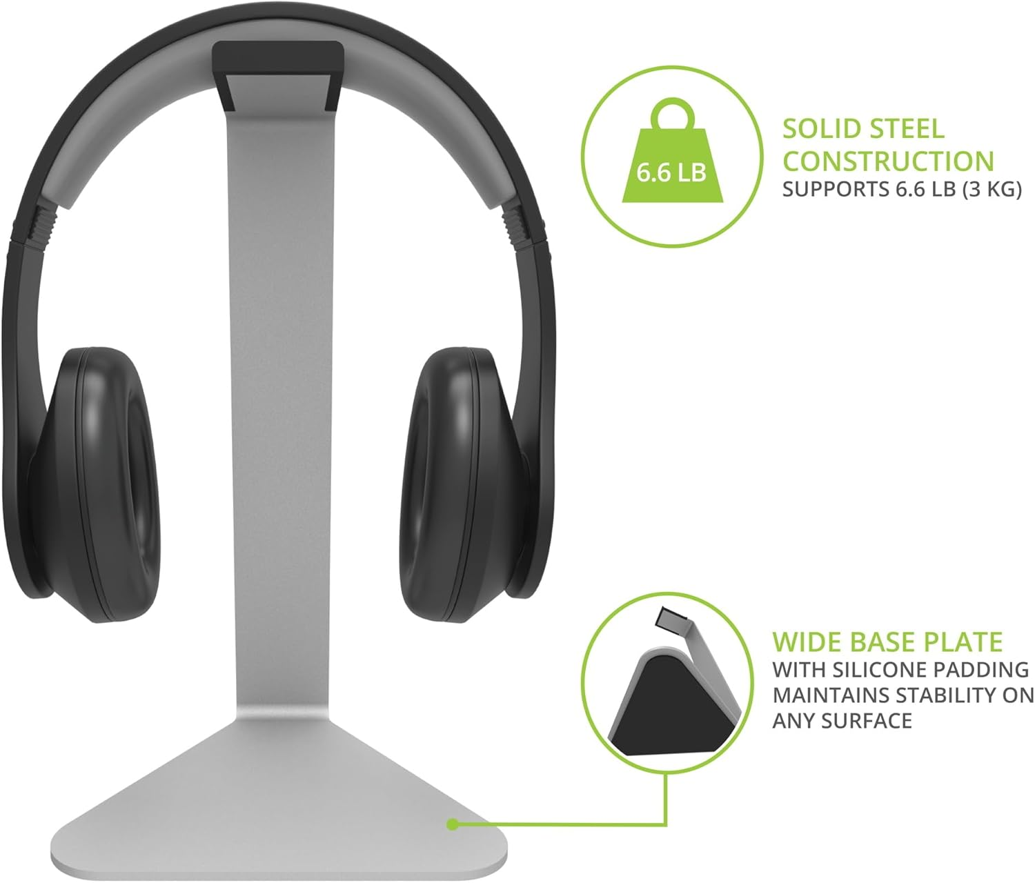 Kanto H1W Universal Desktop Headphone Stand with Curved Silicone Padding | Silver image number 5