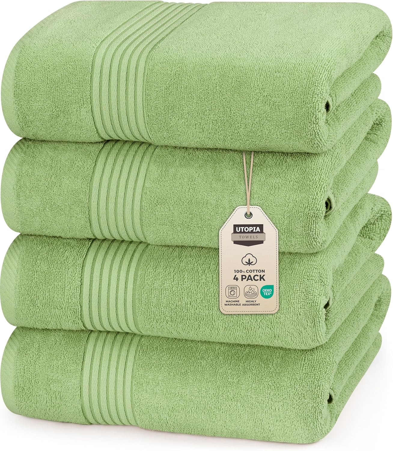 Utopia Towels 8-Piece Luxury Towel Set, 2 Bath Towels, 2 Hand Towels, and 4 Wash Cloths, 600 GSM 100% Ring Spun Cotton Highly Absorbent Viscose Stripe Towels Ideal for Everyday Use (Cool Grey)