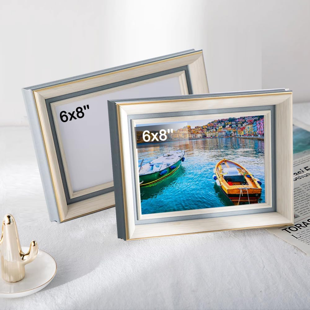 2 Pack Photo Frames 6 X 8 Picture Frame,Wall Hange and Table Decor for Home,Office,Gallery（Blue White）