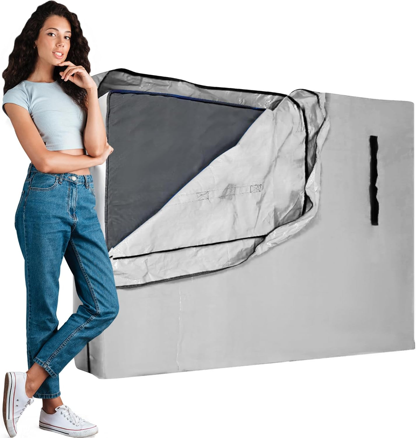 Generic King Single Mattress Protector Cover, Reusable Waterproof, Silver, 207X110X38Cm, 8 Handles, 2 Zippers image number 1